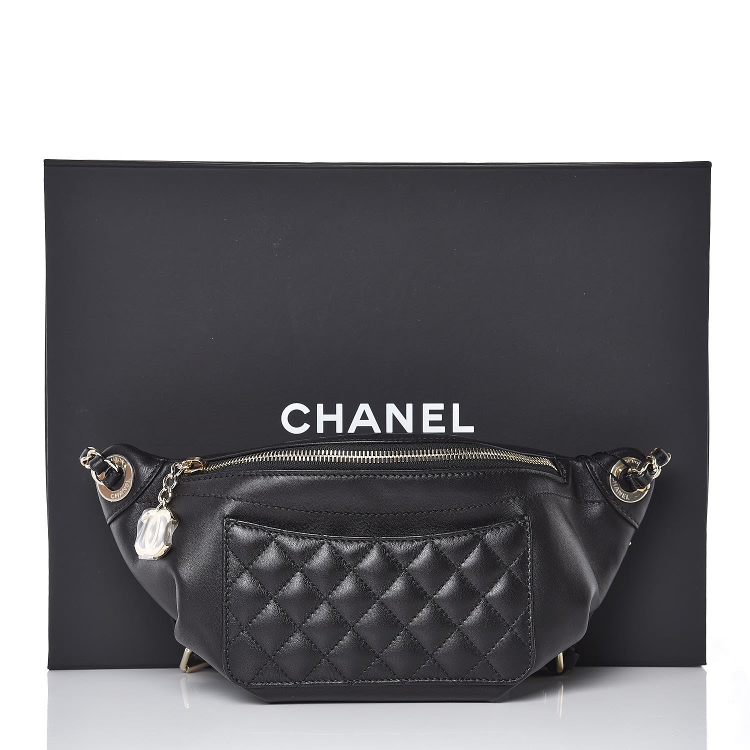Chanel Lambskin Quilted Waist Bag Fanny Pack Black 8 of 11