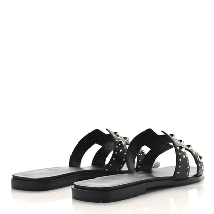 Hermes Calfskin Studded Oran Sandals 40 Black 5 of 10