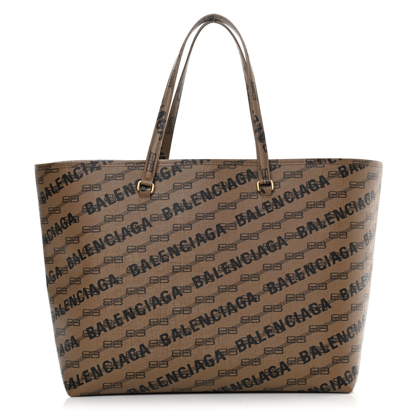 Coated Canvas BB Monogram Allover Logo Signature Tote Beige Brown Black