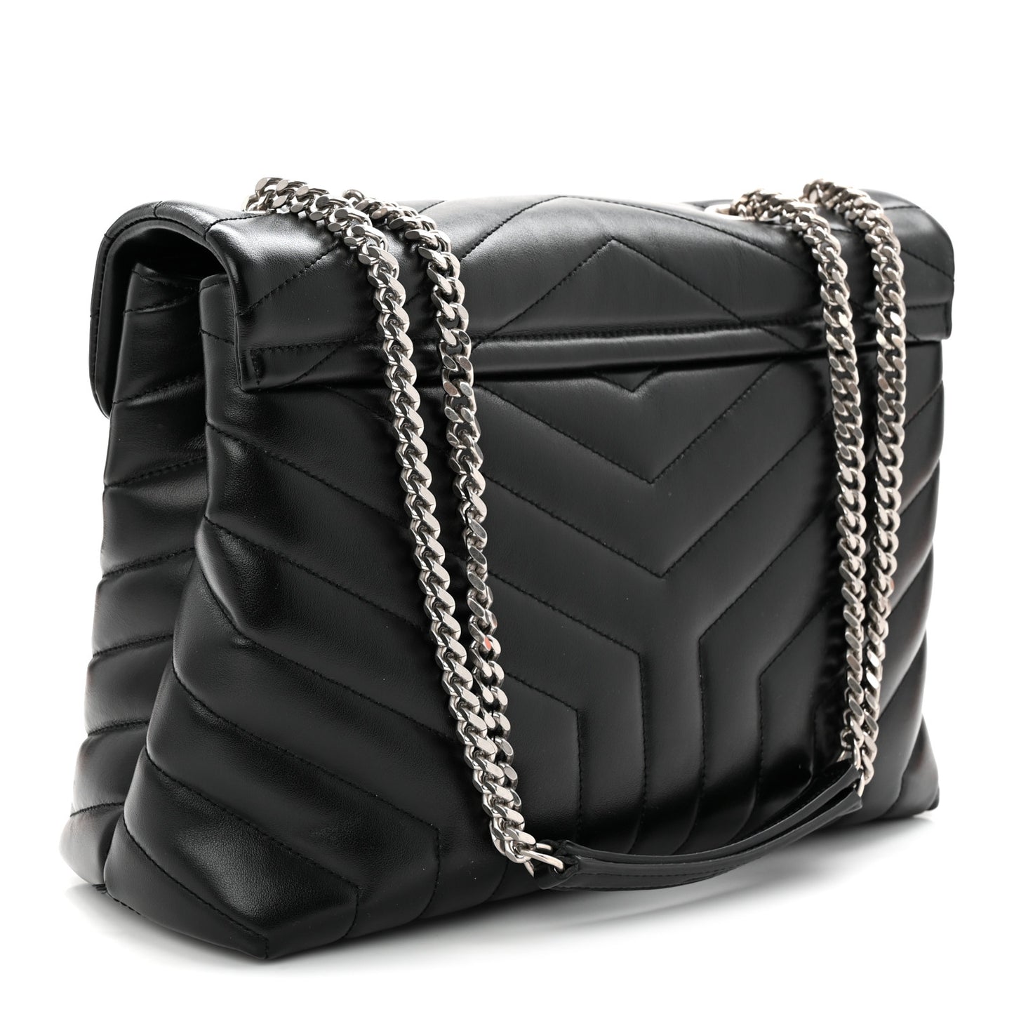 Calfskin Y Quilted Monogram Medium Loulou Chain Satchel Black