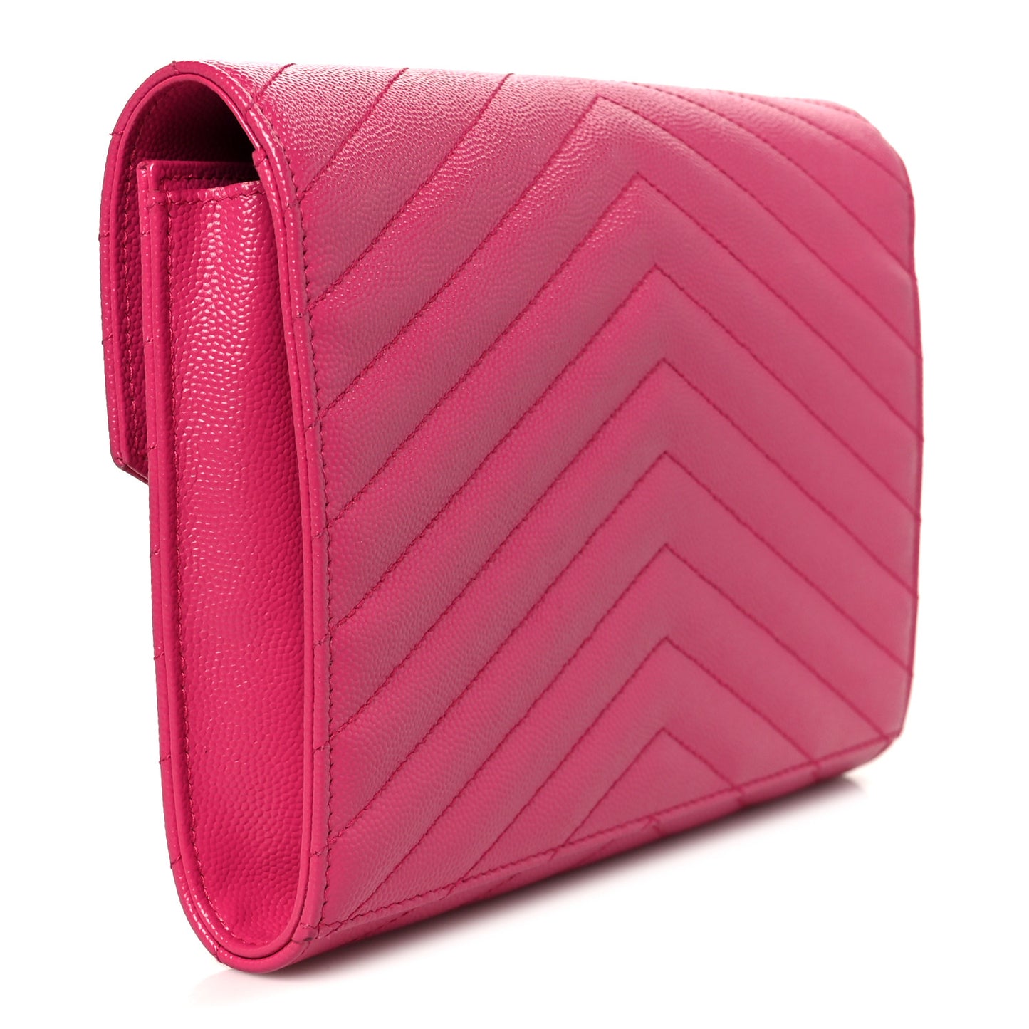 Grain De Poudre Matelasse Chevron Monogram Envelope Clutch Fuchsia