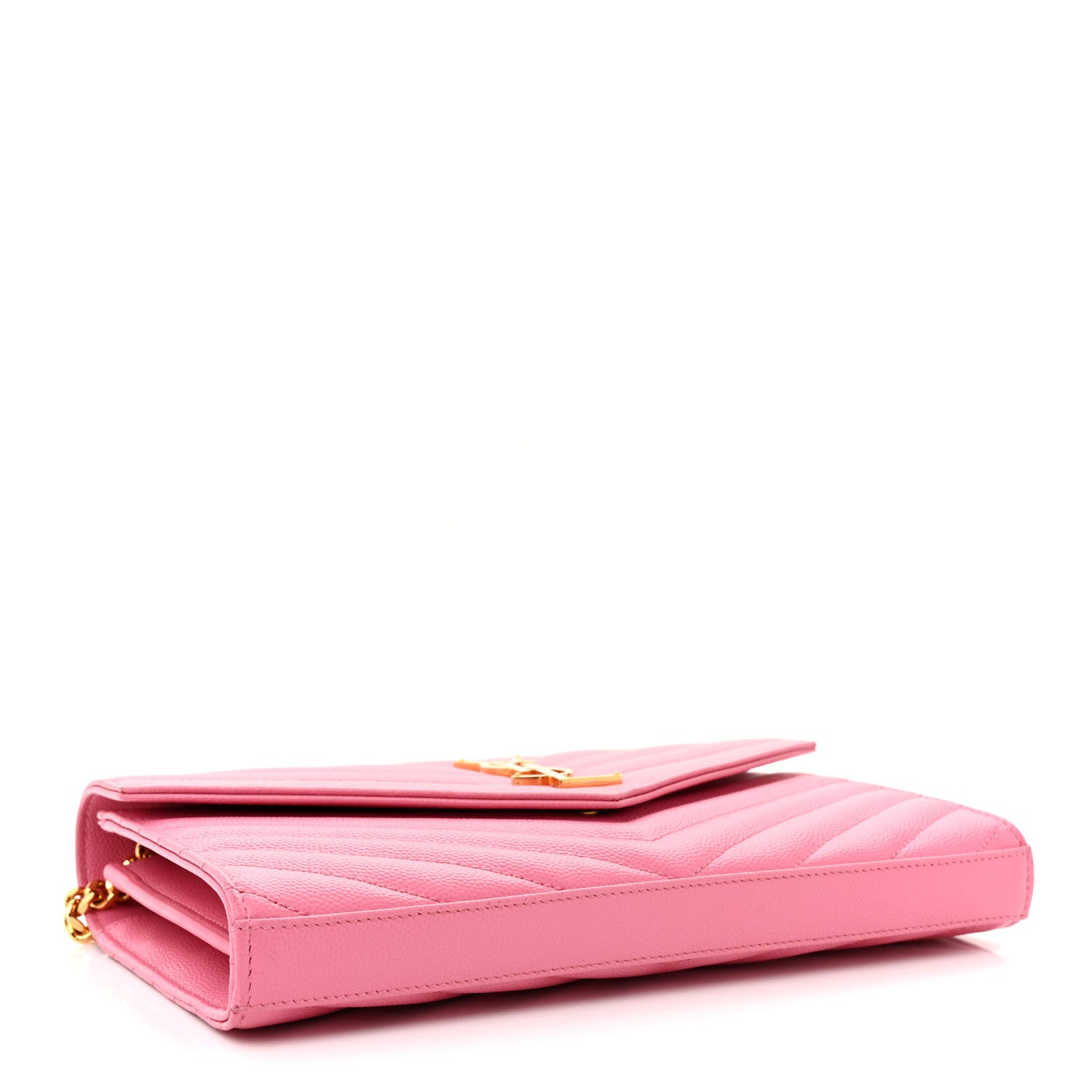 Saint Laurent Grain De Poudre Matelasse Chevron Monogram Chain Wallet Indian Pink 4 of 12