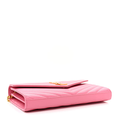 Saint Laurent Grain De Poudre Matelasse Chevron Monogram Chain Wallet Indian Pink 4 of 12