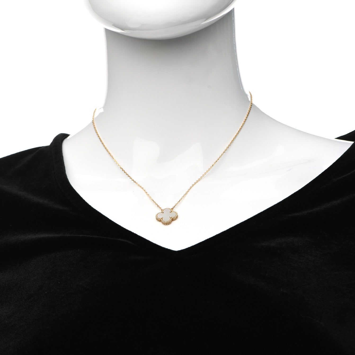 Van Cleef & Arpels 18K Yellow Gold Mother of Pearl Vintage Alhambra Pendant Necklace 2 of 6