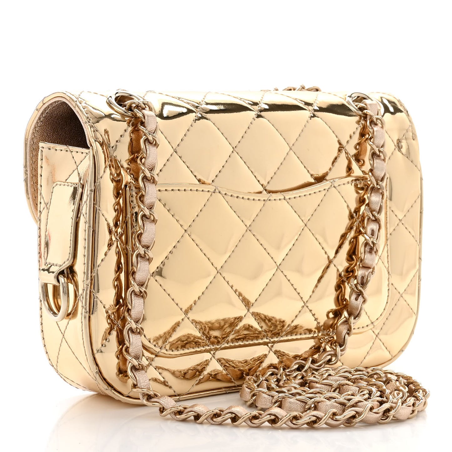 Mirror Calfskin Metallic Calfskin Quilted Hollywood Boulevard Mini Flap With Star Coin Purse Gold