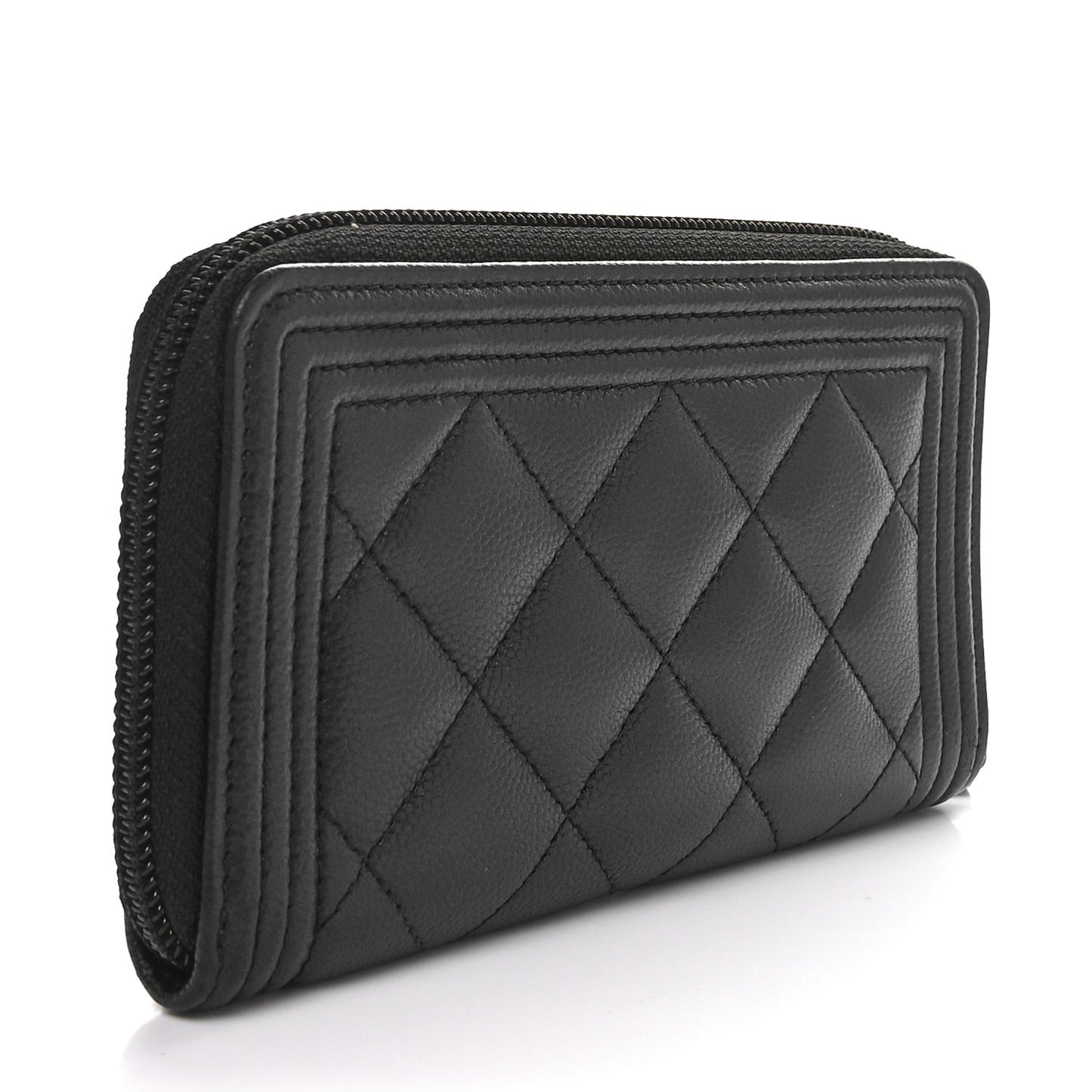 Caviar Quilted Small Boy Zip Around Wallet So Black