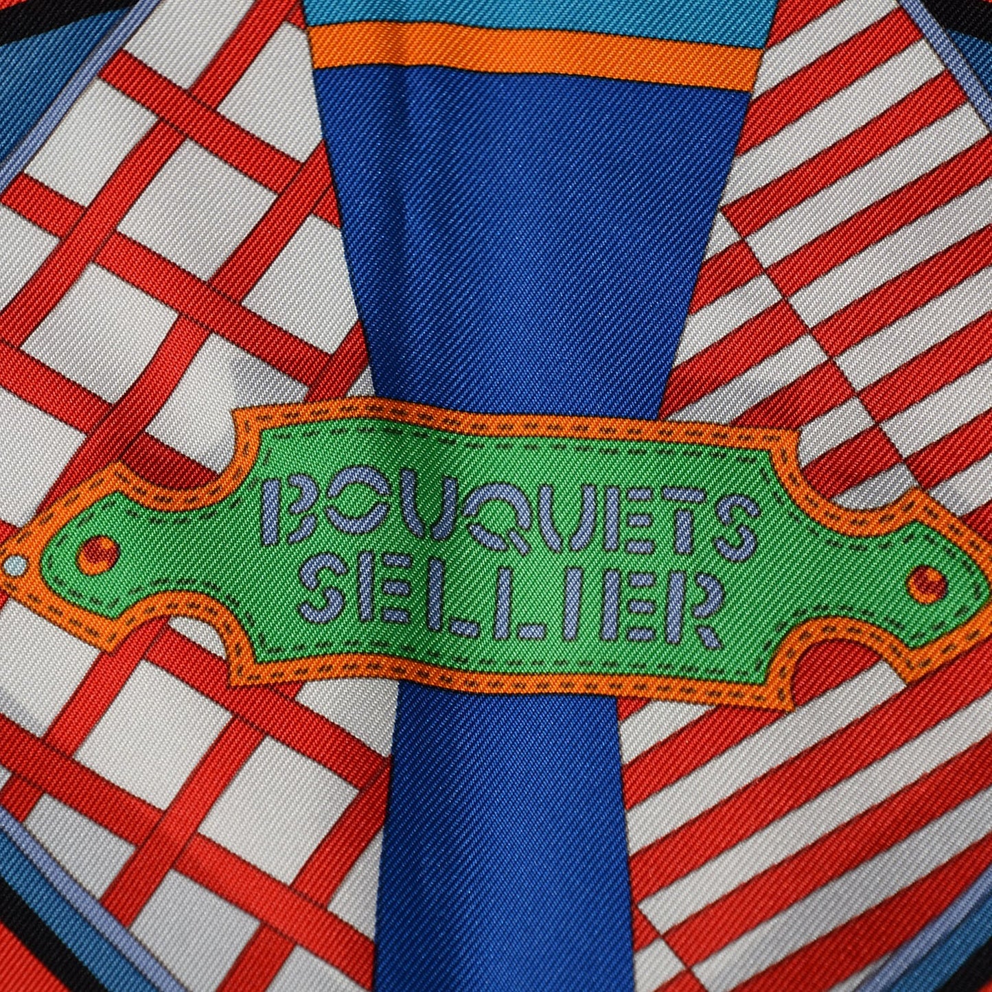 Silk Bouquets Sellier Scarf 90 Bleu Royal Rouge