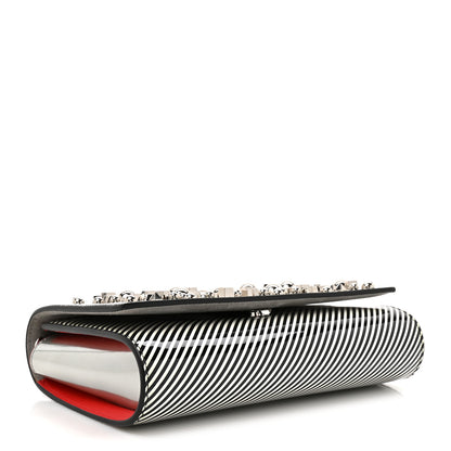 Christian Louboutin Patent Striped Spikes Paloma Clutch Black White Silver 4 of 10
