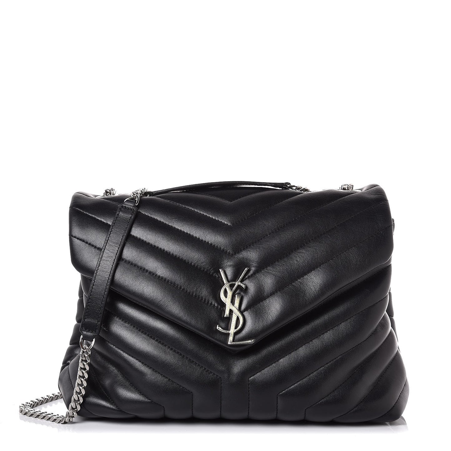 Calfskin Y Quilted Monogram Medium Loulou Chain Satchel Black