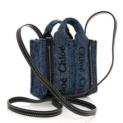 Chloe Denim Calfskin Nano Woody Ribbon Tote With Strap Blue 3 of 9