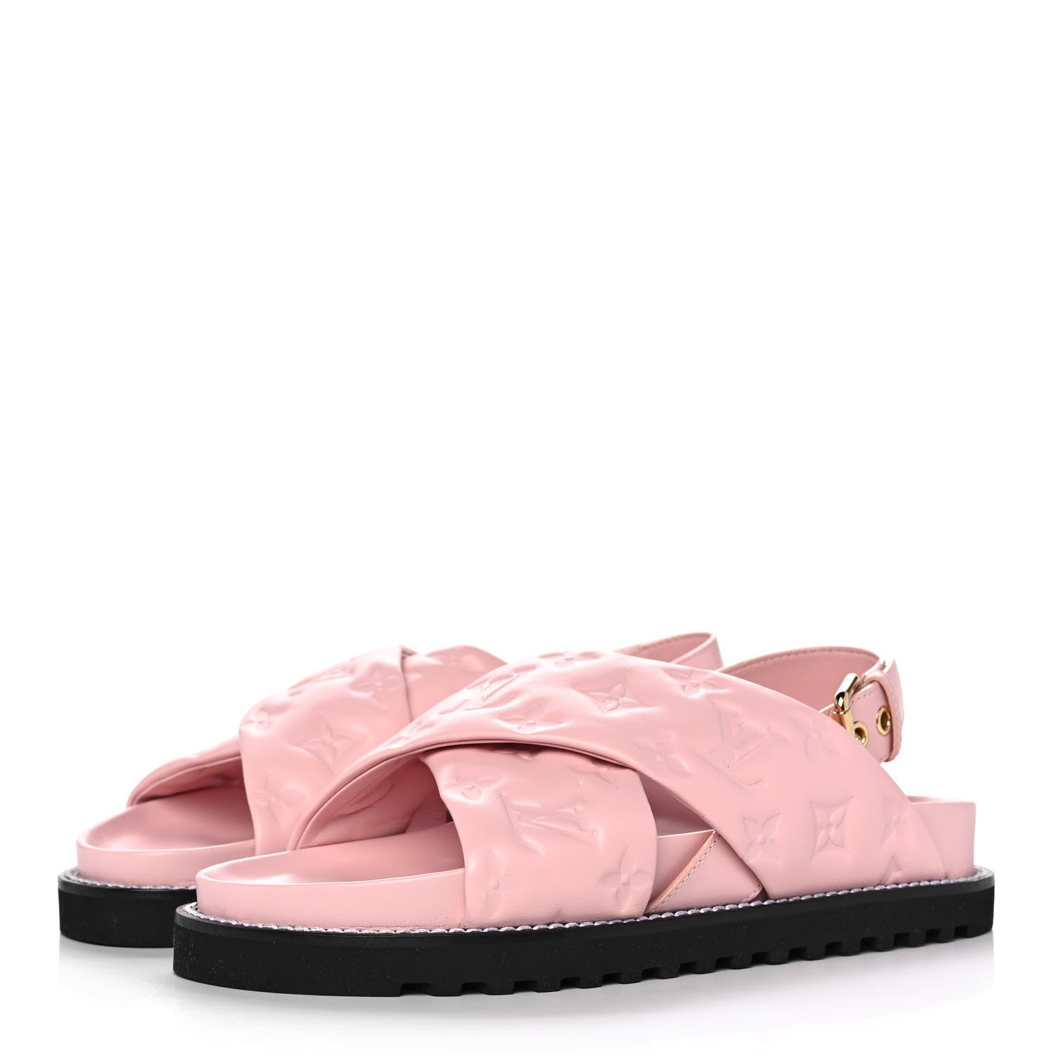 Louis Vuitton Lambskin Monogram Embossed Paseo Flat Comfort Sandals 35 Rose Clair 3 of 8