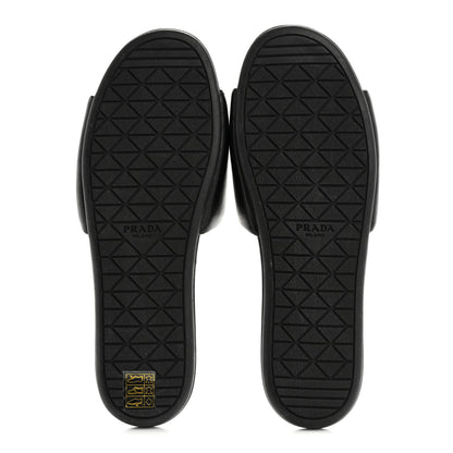 Prada Soft Nappa Metal Triangle Logo Slide Sandals 39 Black 6 of 11