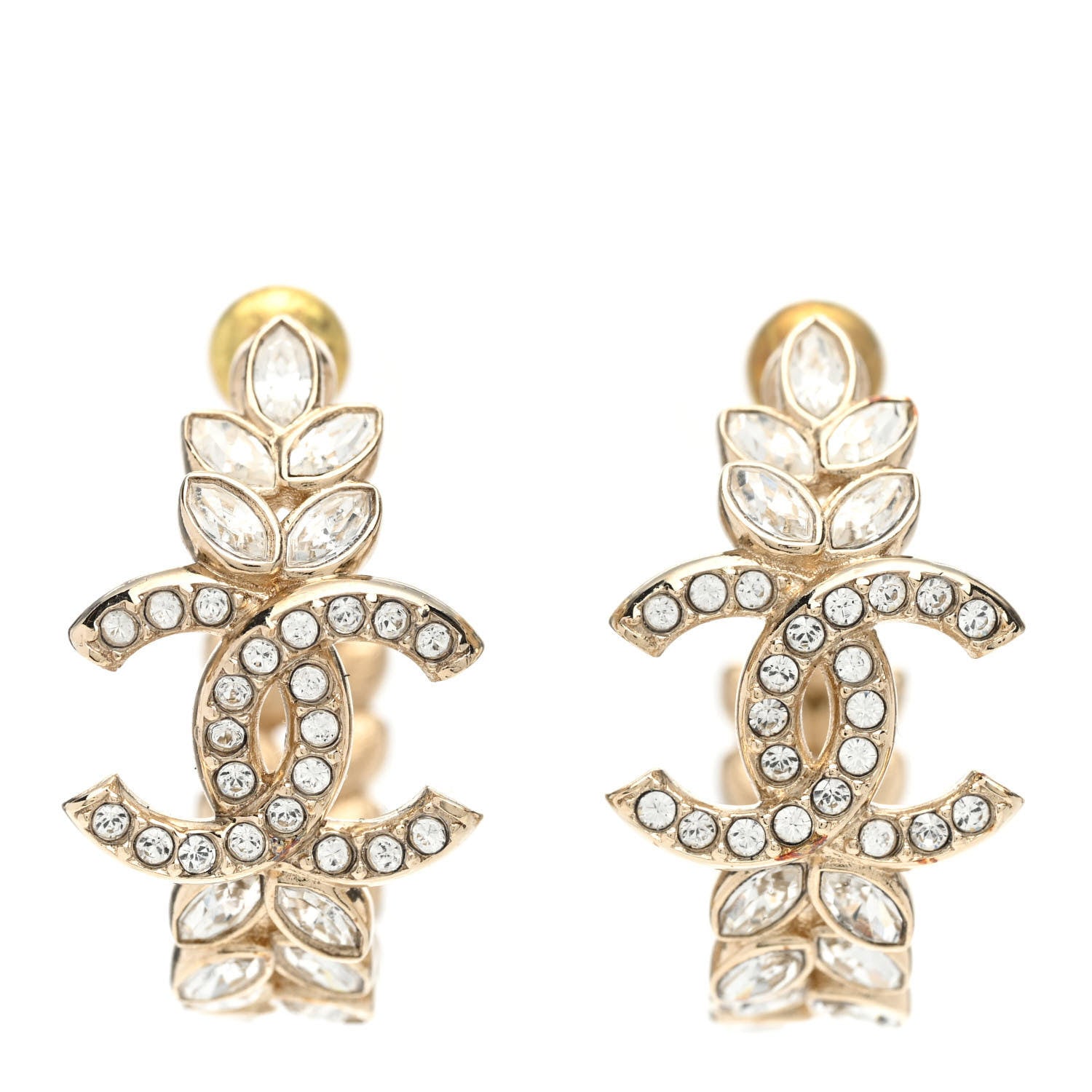 Chanel Crystal Sparkling Wheat CC Hoop Earrings Gold 1 of 5