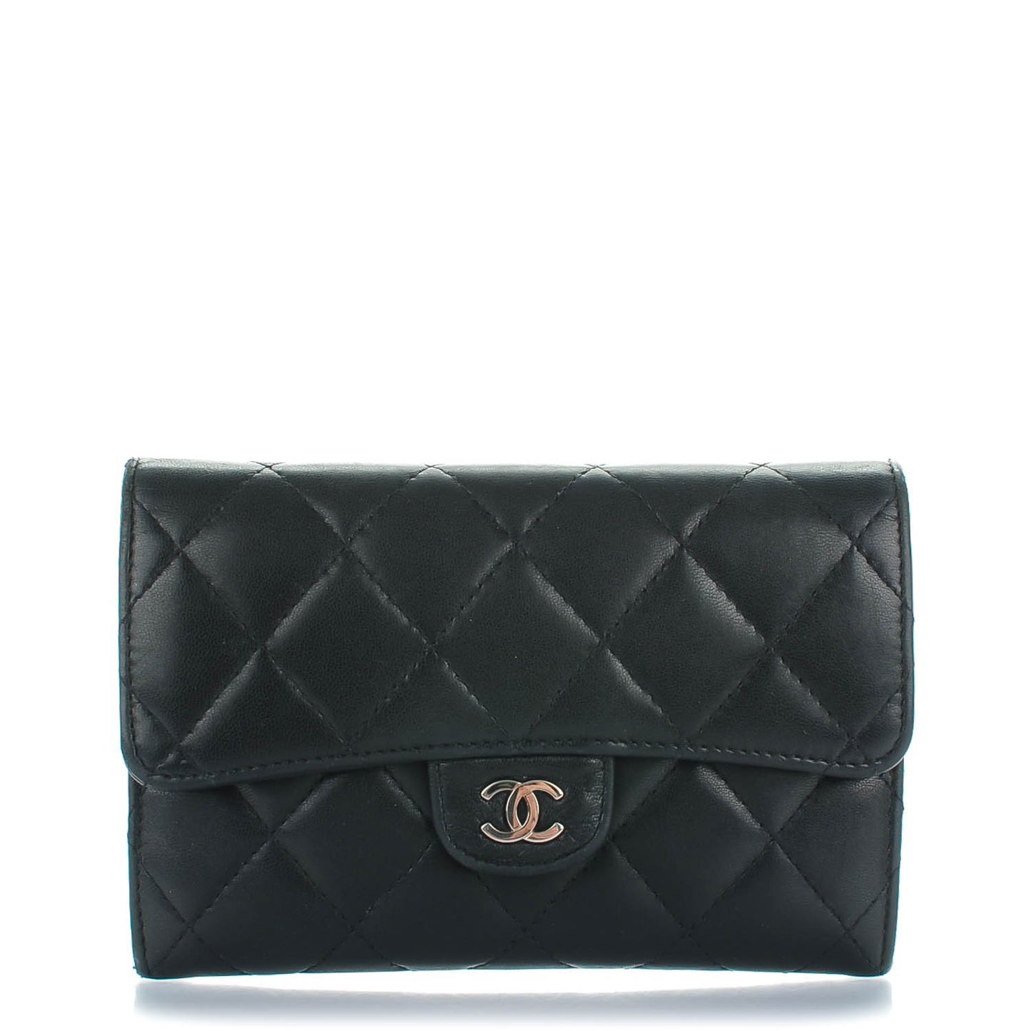 Lambskin Quilted Small Flap Wallet Black
