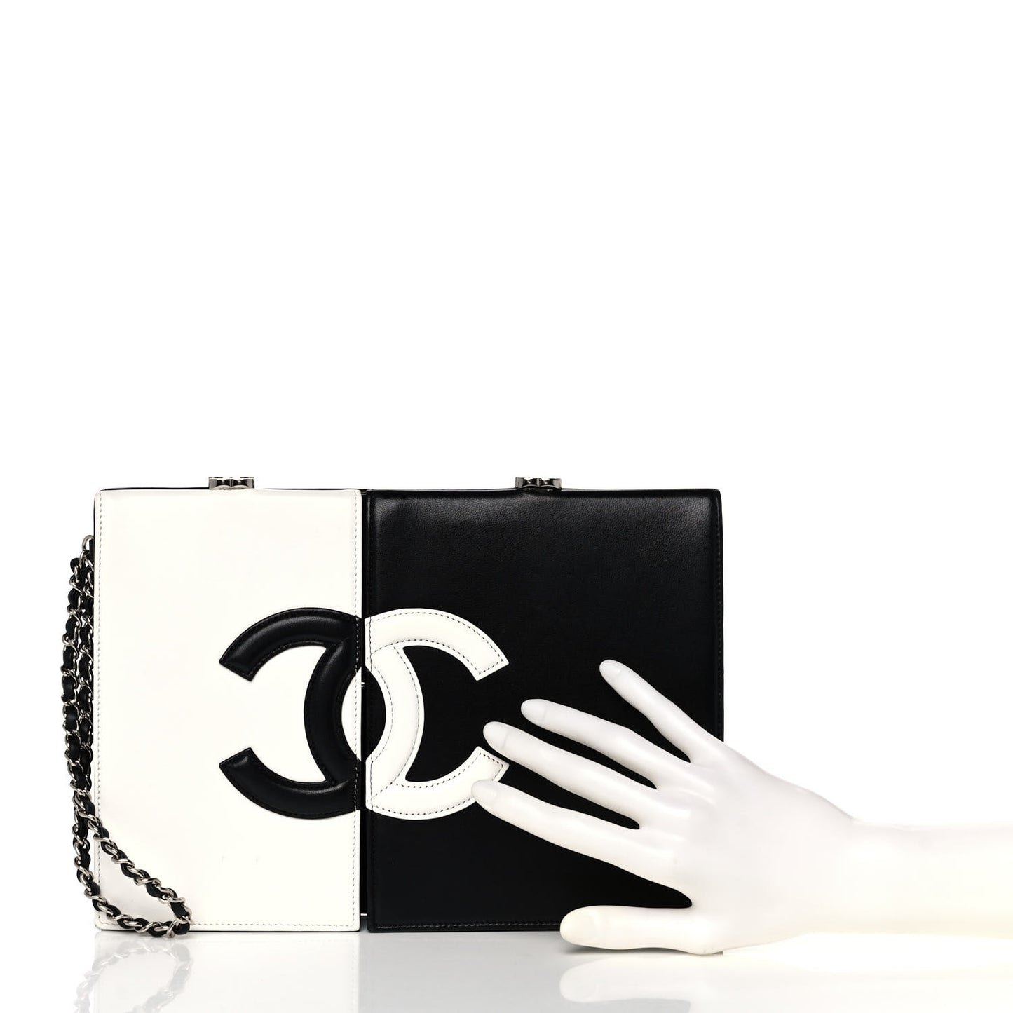 Lambskin CC Wristlet Clutch Black White