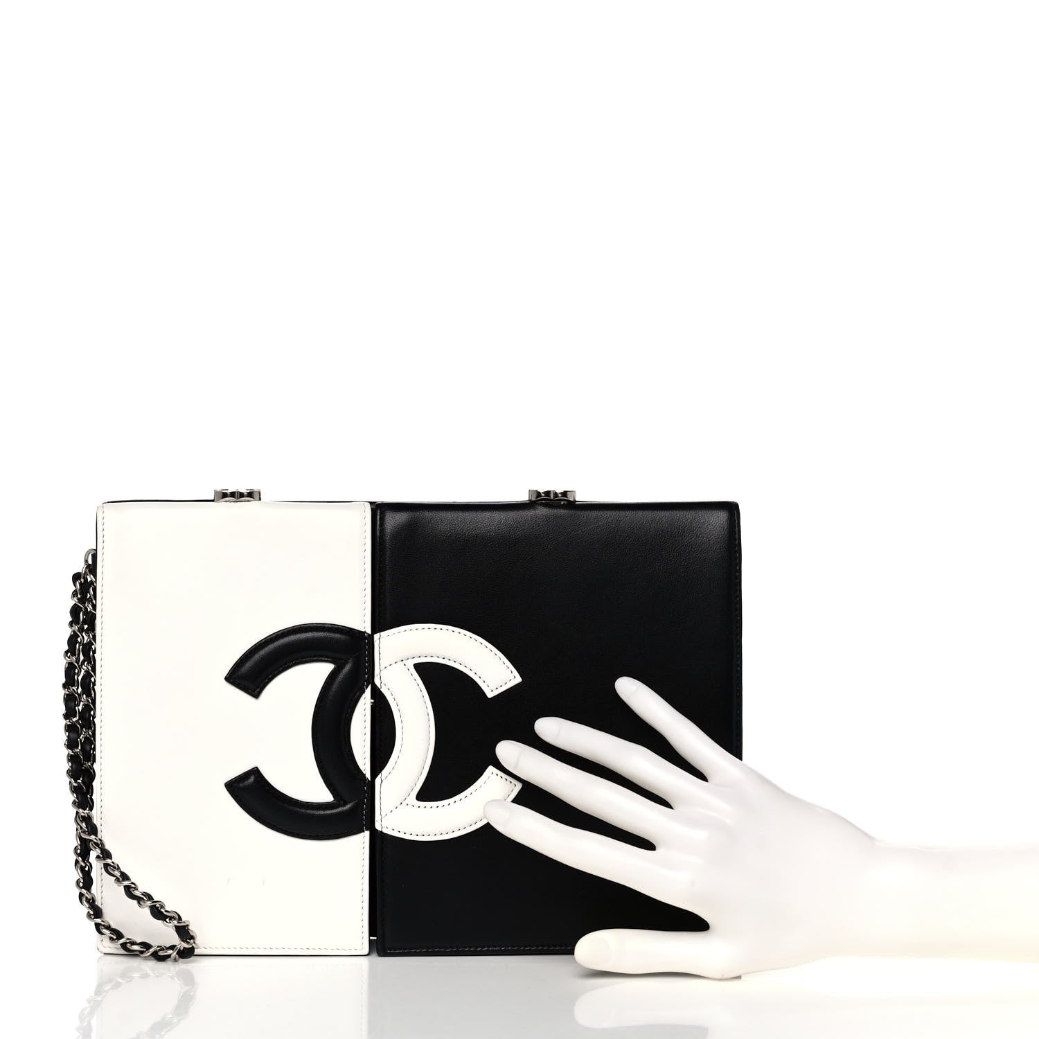Chanel Lambskin CC Wristlet Clutch Black White 2 of 16