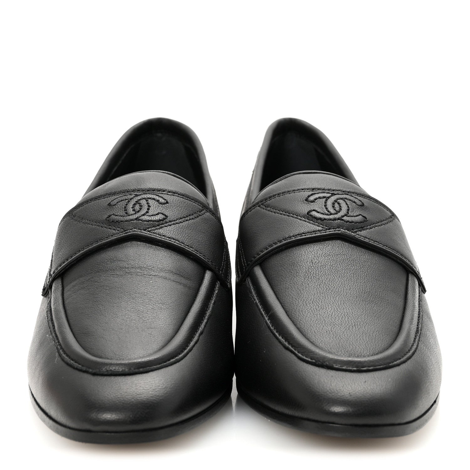Chanel Lambskin Womens Stitched CC Loafers 35 Black 3 of 9