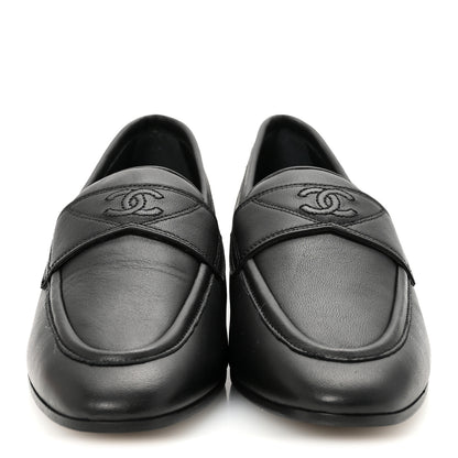 Chanel Lambskin Womens Stitched CC Loafers 35 Black 3 of 9