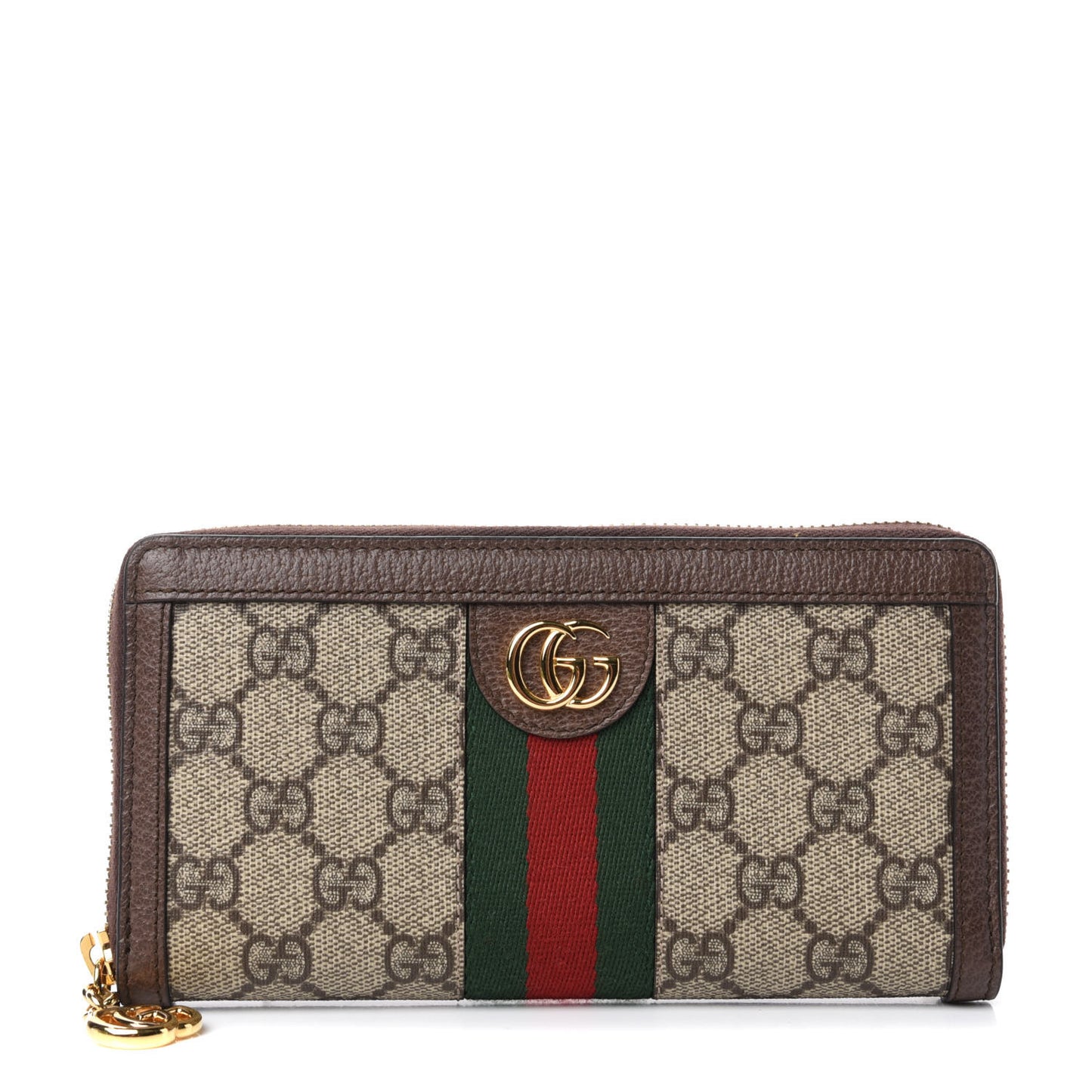 GG Supreme Monogram Web Ophidia Zip Around Wallet Brown