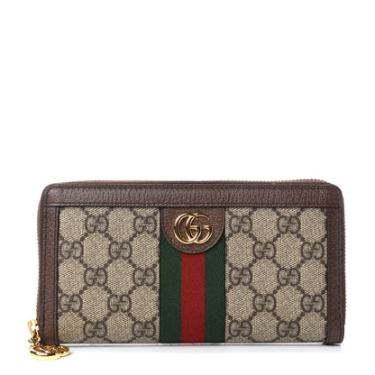 Gucci GG Supreme Monogram Web Ophidia Zip Around Wallet Brown 1 of 7