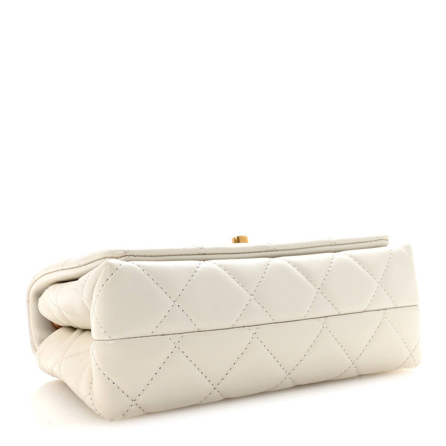 Shiny Lambskin Quilted Enamel CC Small Flap White