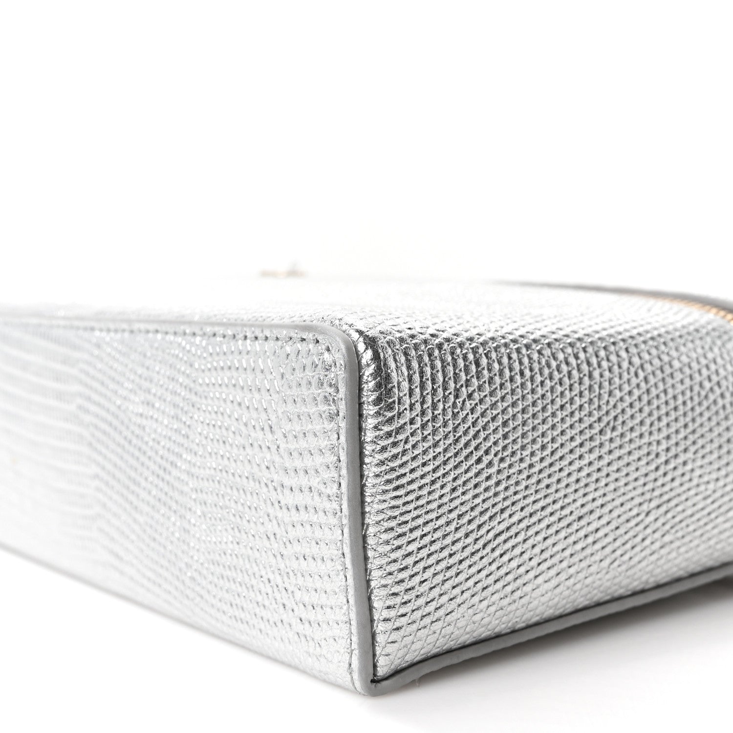 Chanel Lizard Embossed Top Handle Slim Vanity With Chain Silver 10 of 10