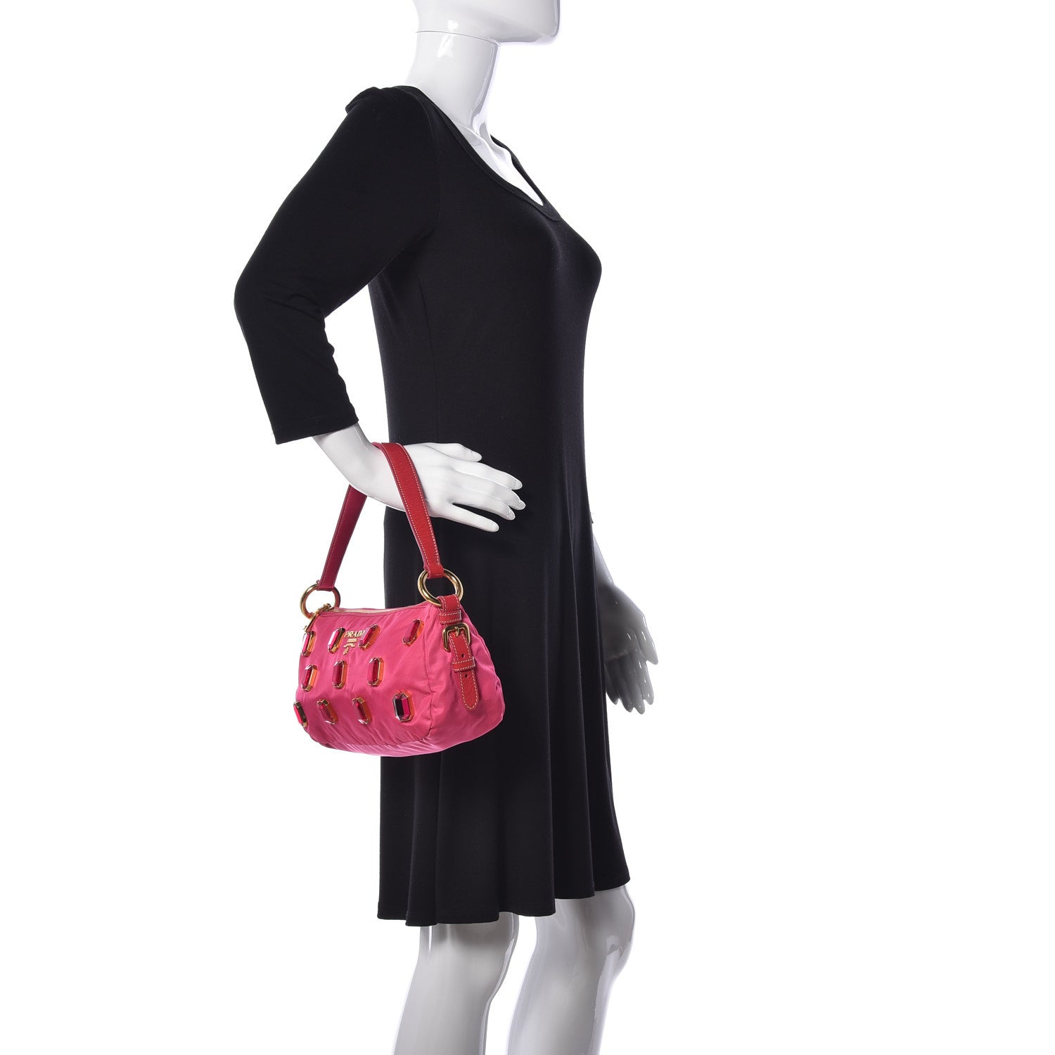 Prada Tessuto Nylon Pietre Jeweled Shoulder Bag Fuxia 2 of 8