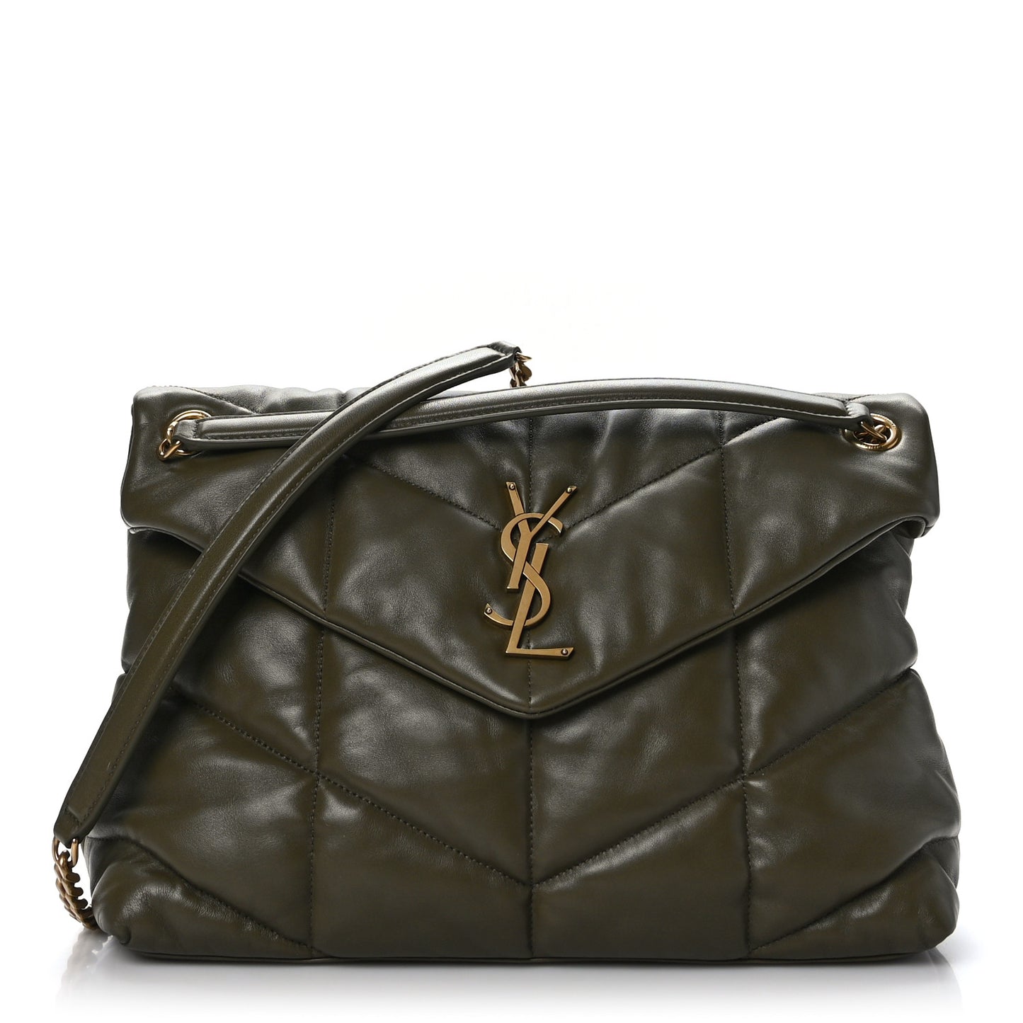 Lambskin Quilted Medium Loulou Puffer Monogram Chain Satchel Seaweed