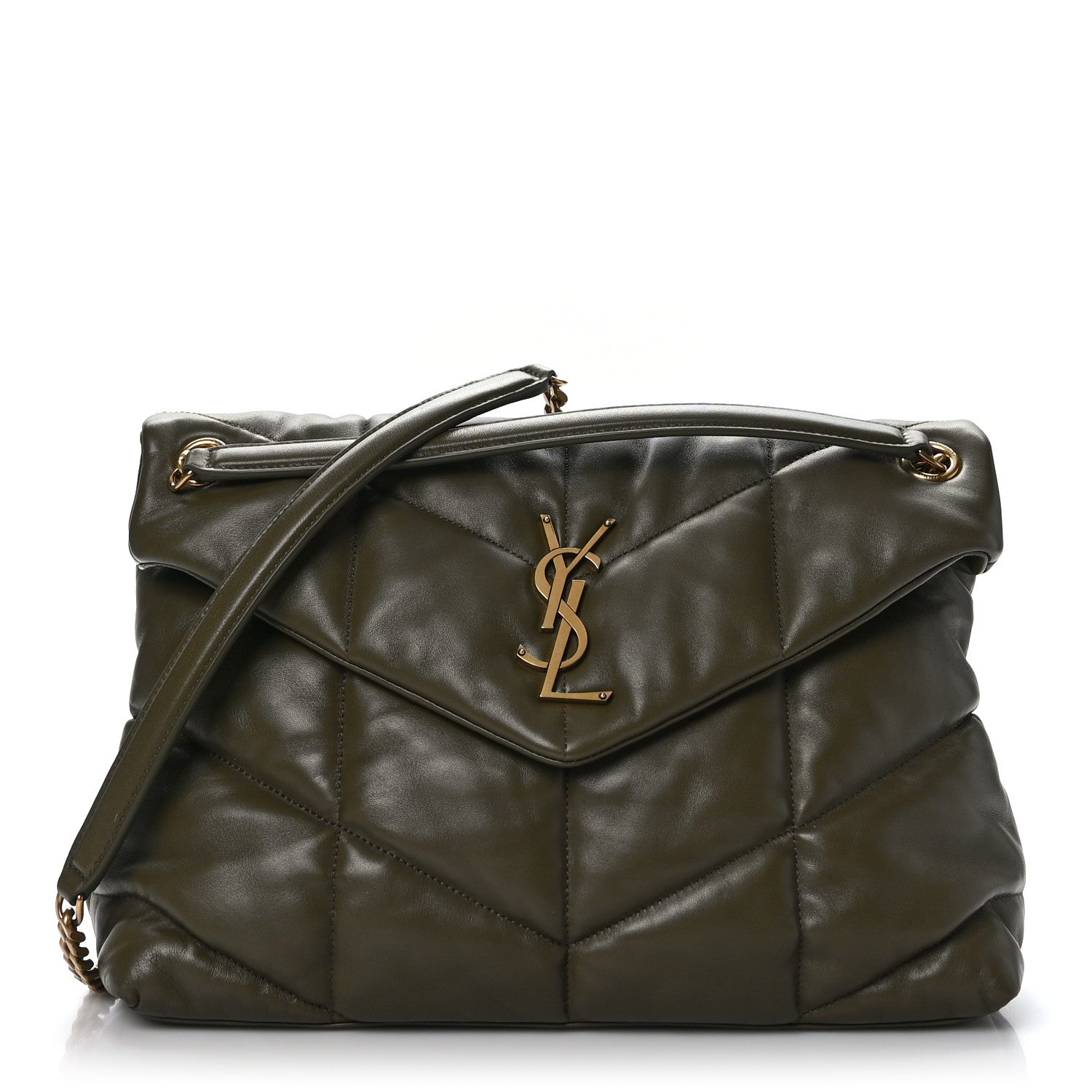 Saint Laurent Lambskin Quilted Medium Loulou Puffer Monogram Chain Satchel Seaweed 1 of 9