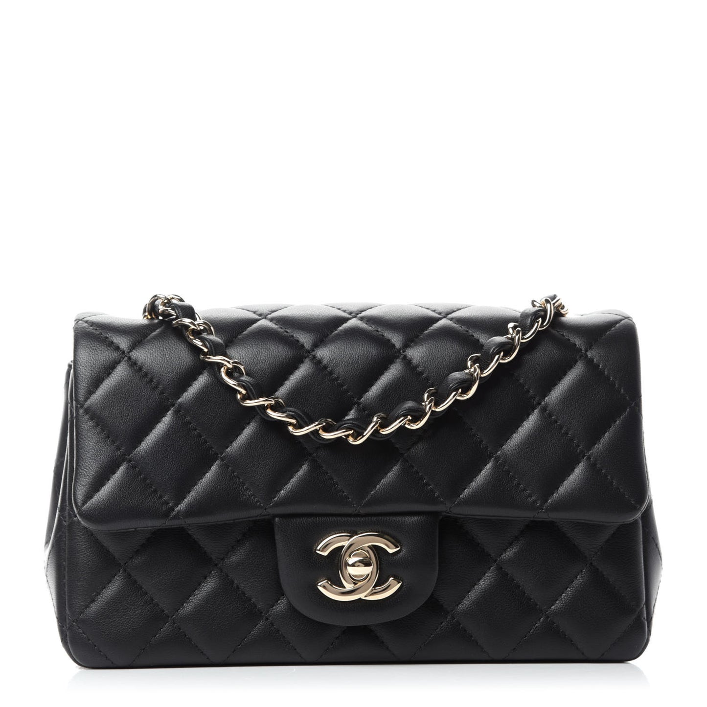 Lambskin Quilted Mini Rectangular Flap Black