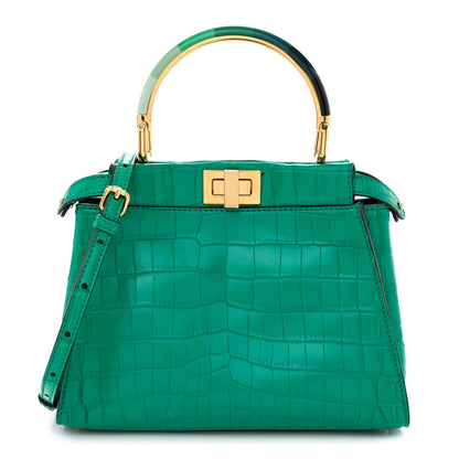 Fendi Shiny Crocodile Nappa Mini Plexi Handle Peekaboo Iconic Satchel Emerald 1 of 12