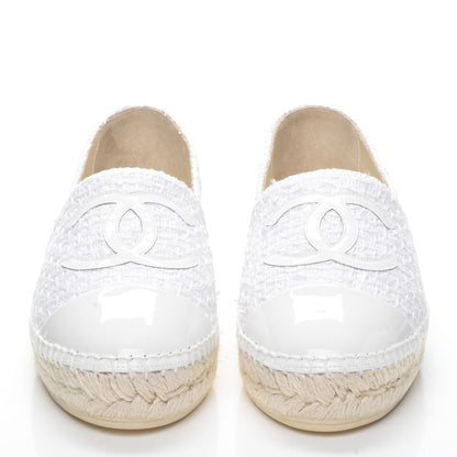 Chanel Tweed Patent CC Espadrilles 37 White 2 of 10