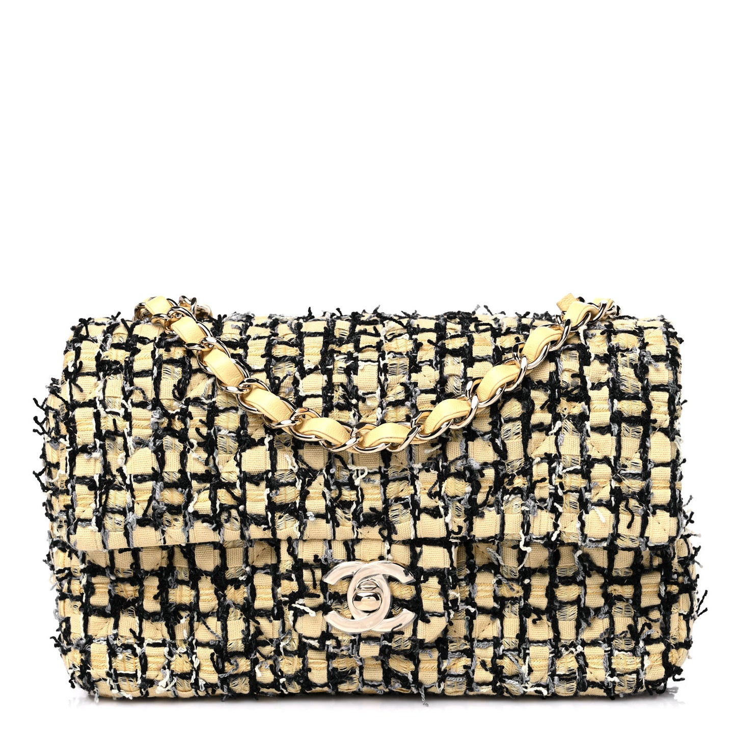 Tweed Quilted Mini Rectangular Flap Yellow Black