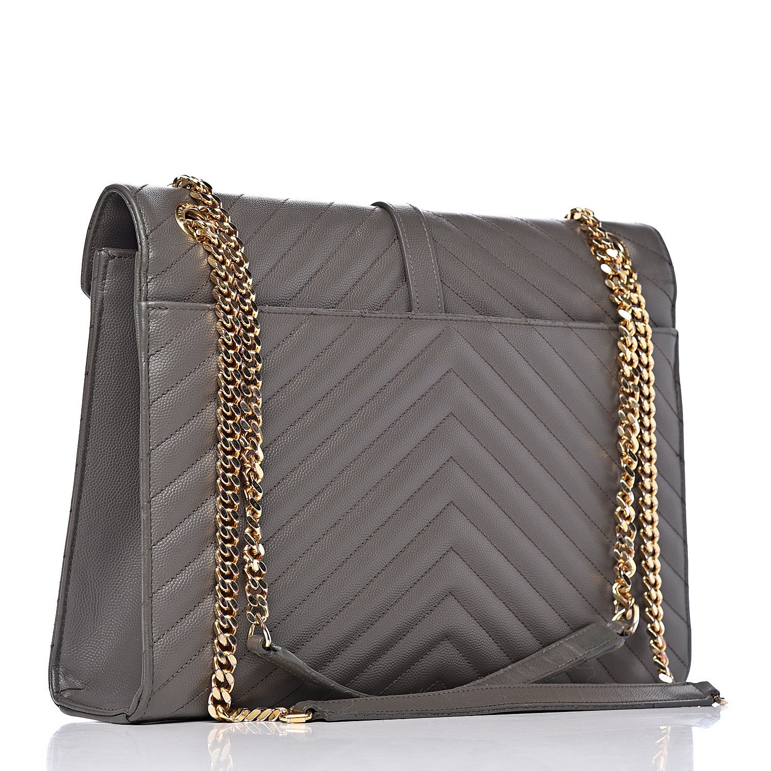 Saint Laurent Grain De Poudre Matelasse Chevron Large Monogram Satchel Earth 3 of 18
