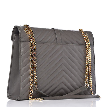 Saint Laurent Grain De Poudre Matelasse Chevron Large Monogram Satchel Earth 3 of 18