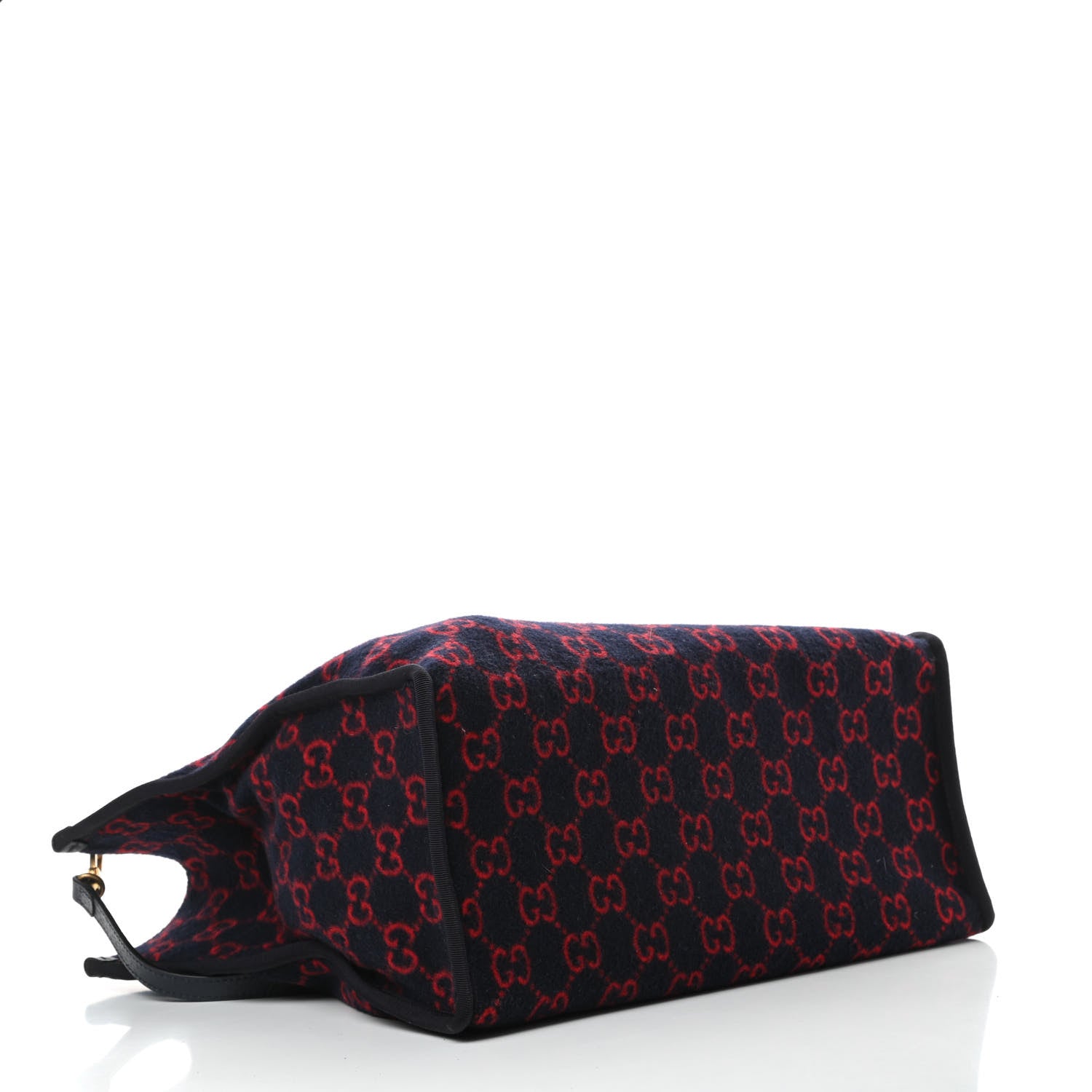Gucci Covered Wool Textured Dollar Calfskin GG Monogram Large Tote Bag Blue Red 4 of 10