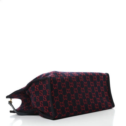Gucci Covered Wool Textured Dollar Calfskin GG Monogram Large Tote Bag Blue Red 4 of 10