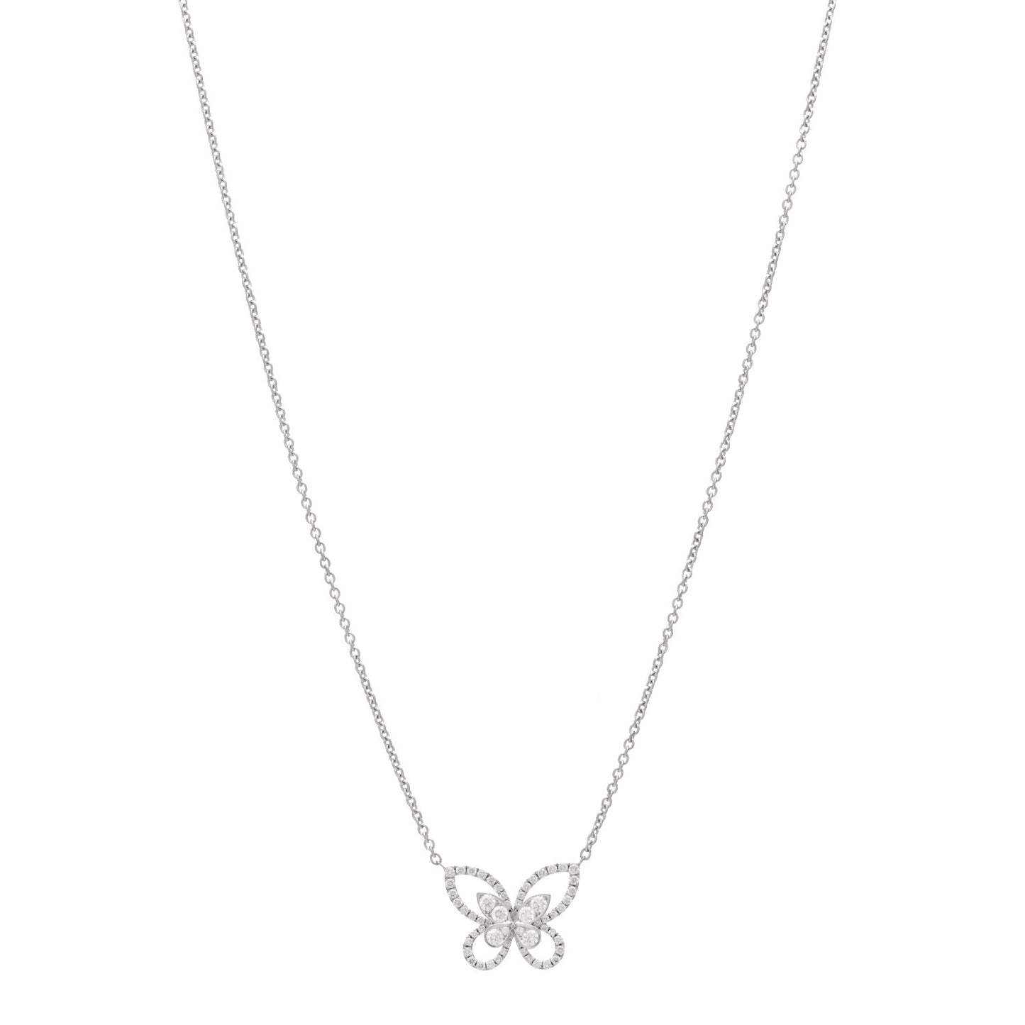 18K White Gold Diamond Butterfly Silhouette Pendant Necklace