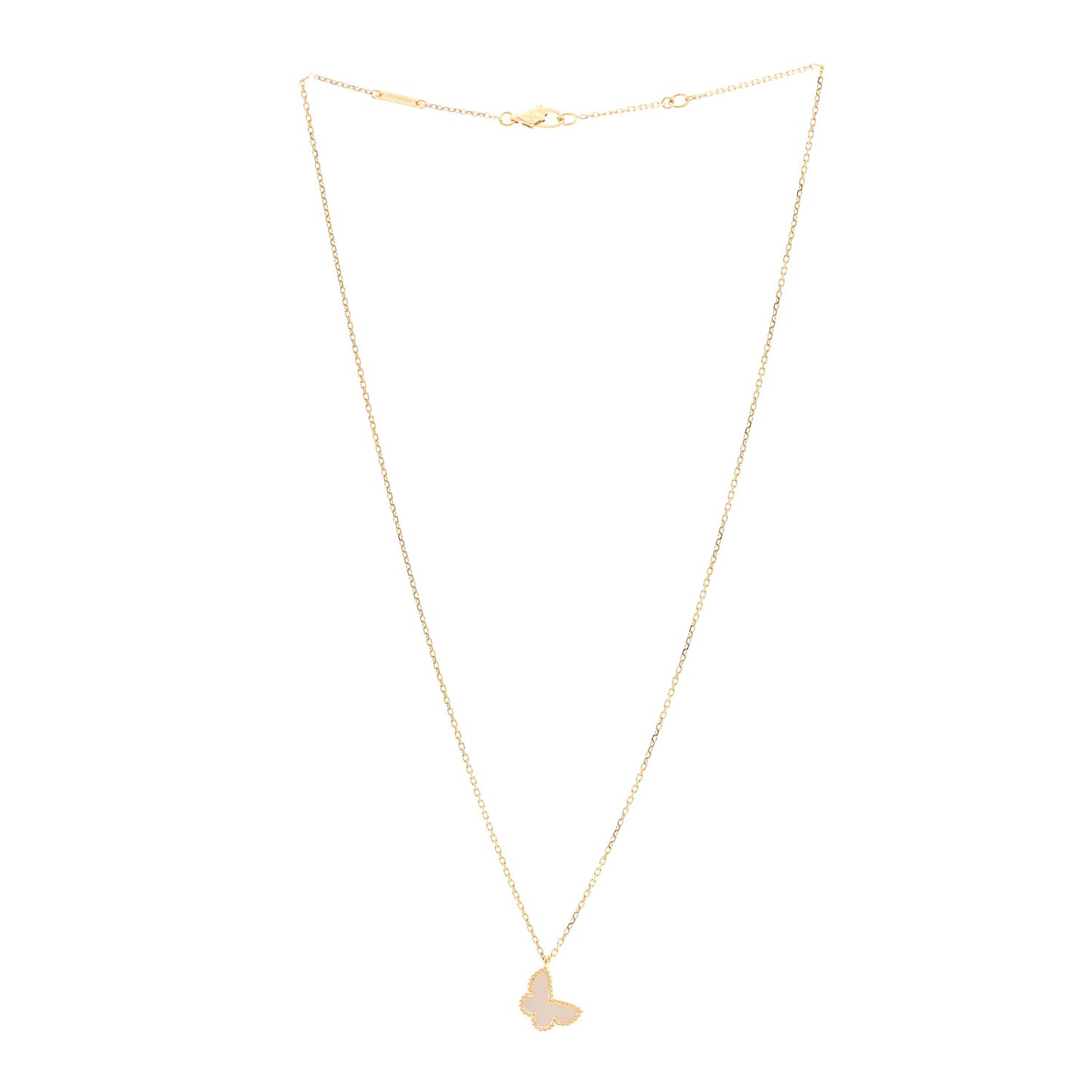 18K Yellow Gold Mother of Pearl Sweet Alhambra Butterfly Pendant Necklace
