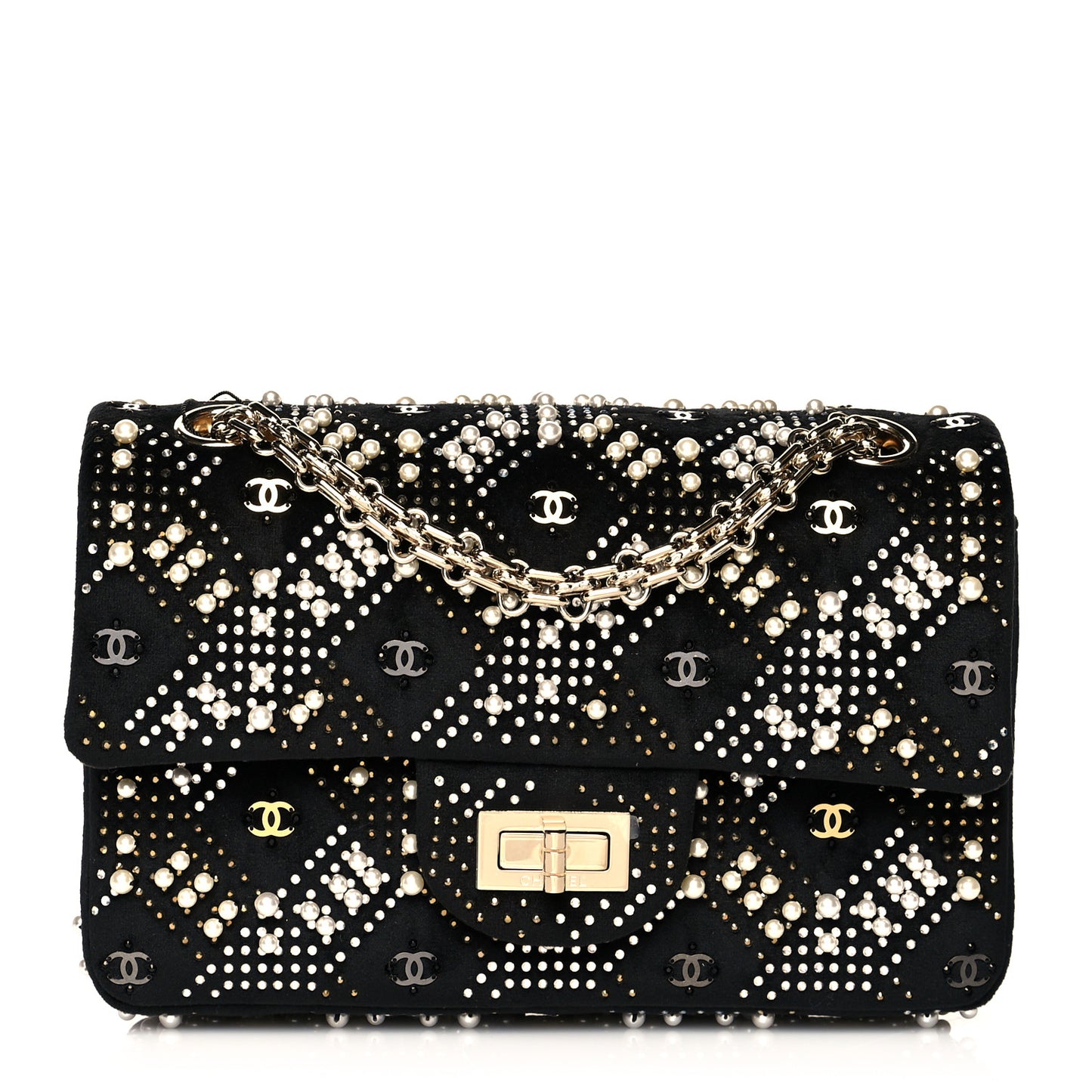Velvet Pearl Crystal Embellished 2.55 Mini Reissue Flap Black