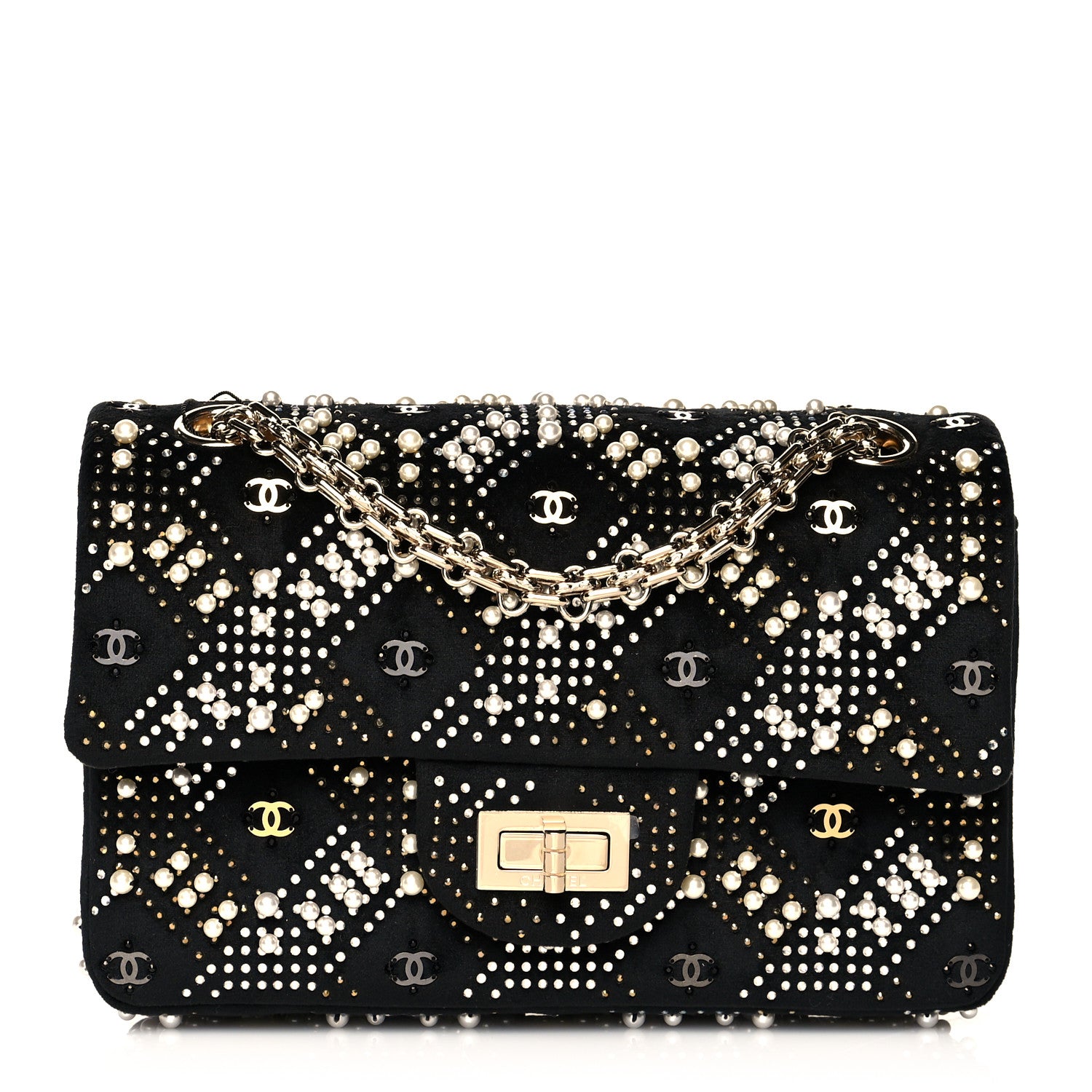 Chanel Velvet Pearl Crystal Embellished 2.55 Mini Reissue Flap Black 1 of 10