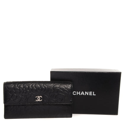 Chanel Lambskin Embossed Camellia Large Gusset Flap Wallet Black 5 of 9
