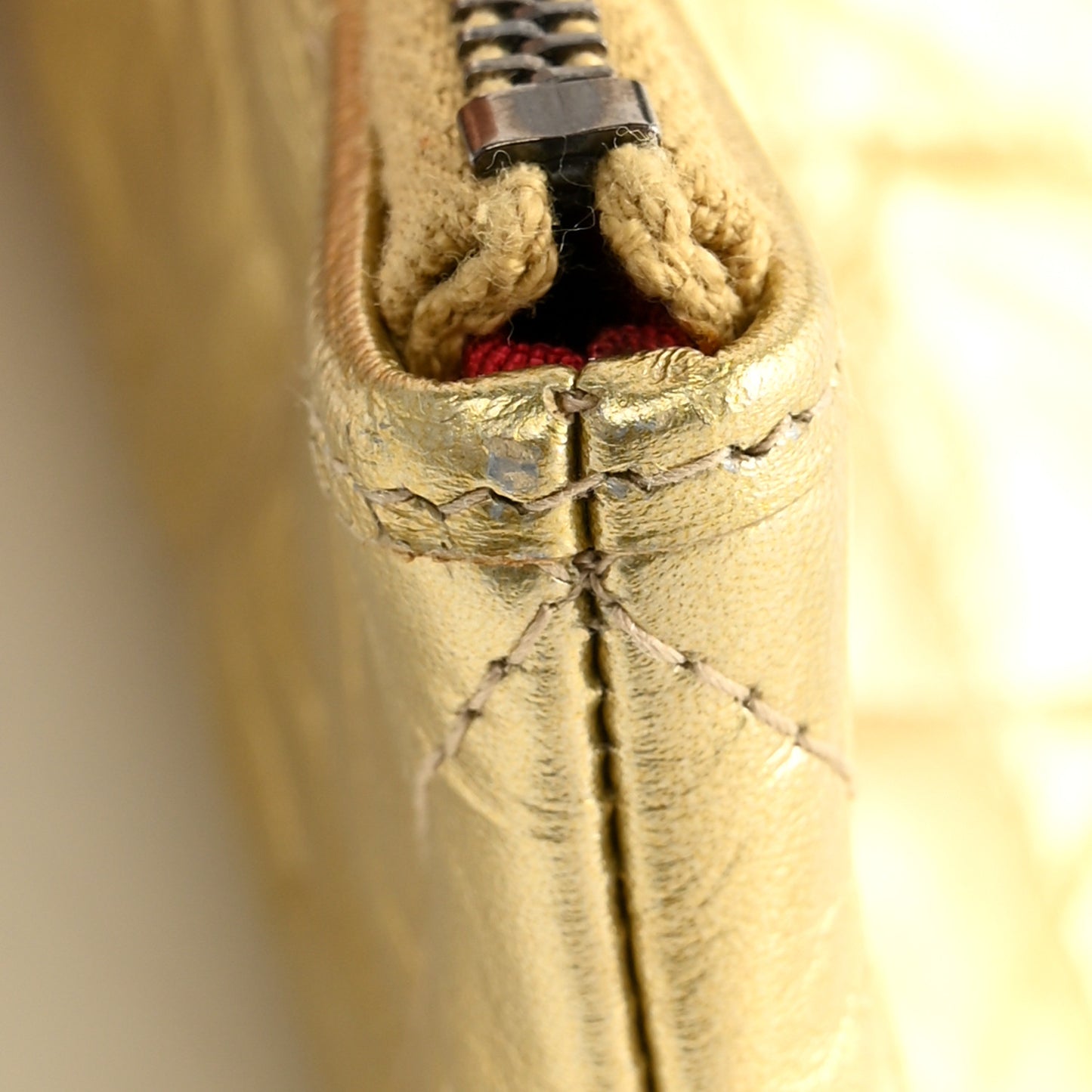 Metallic Aged Calfskin Quilted Large Gabrielle Cosmetic Case Gold