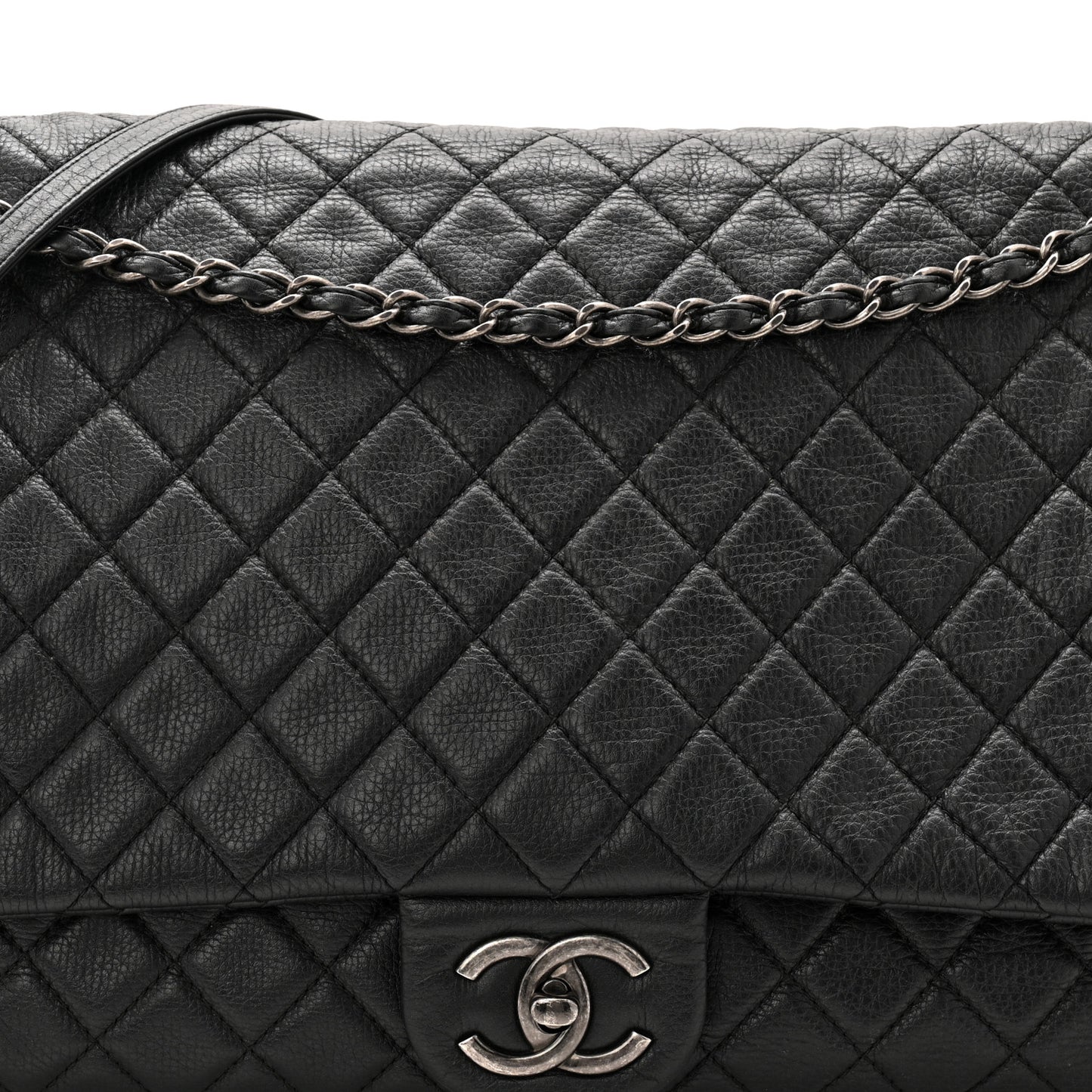 Calfskin Quilted XXL Travel Flap Bag Black