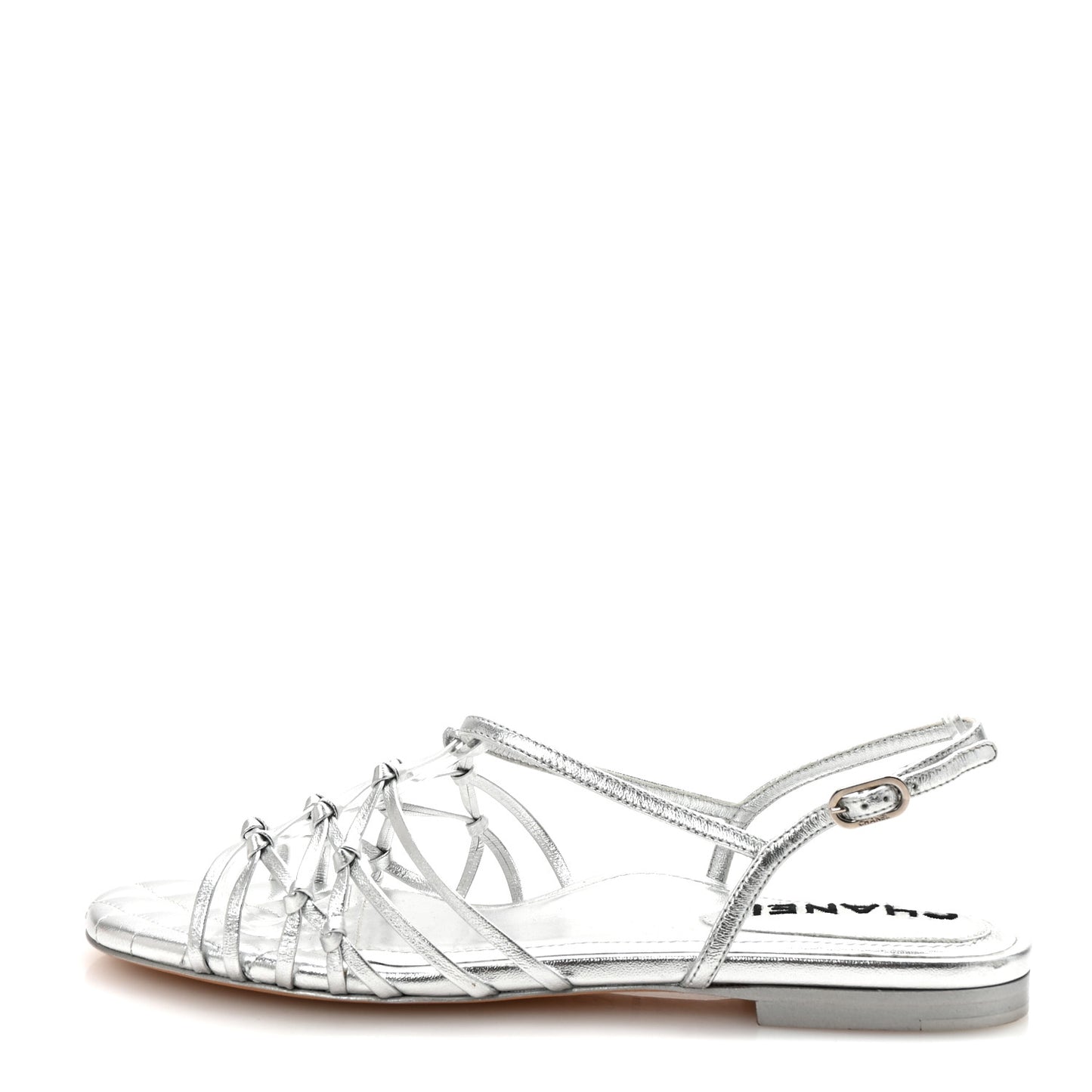 Laminated Lambskin CC Sandals 38 Silver