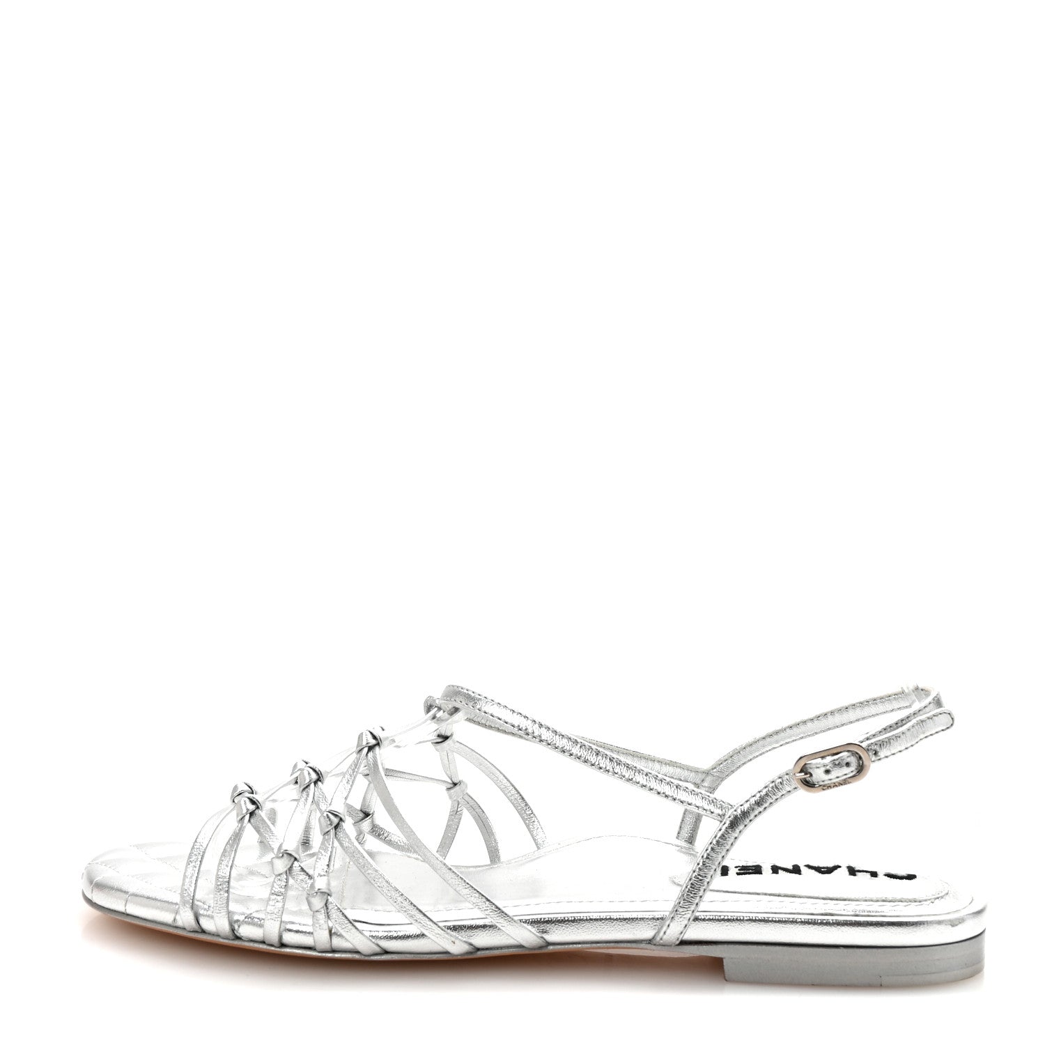 Chanel Laminated Lambskin CC Sandals 38 Silver 1 of 8