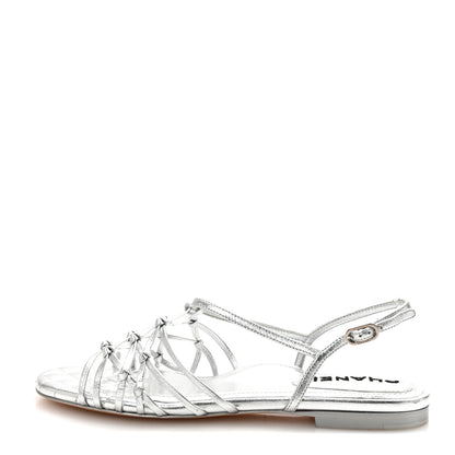 Chanel Laminated Lambskin CC Sandals 38 Silver 1 of 8