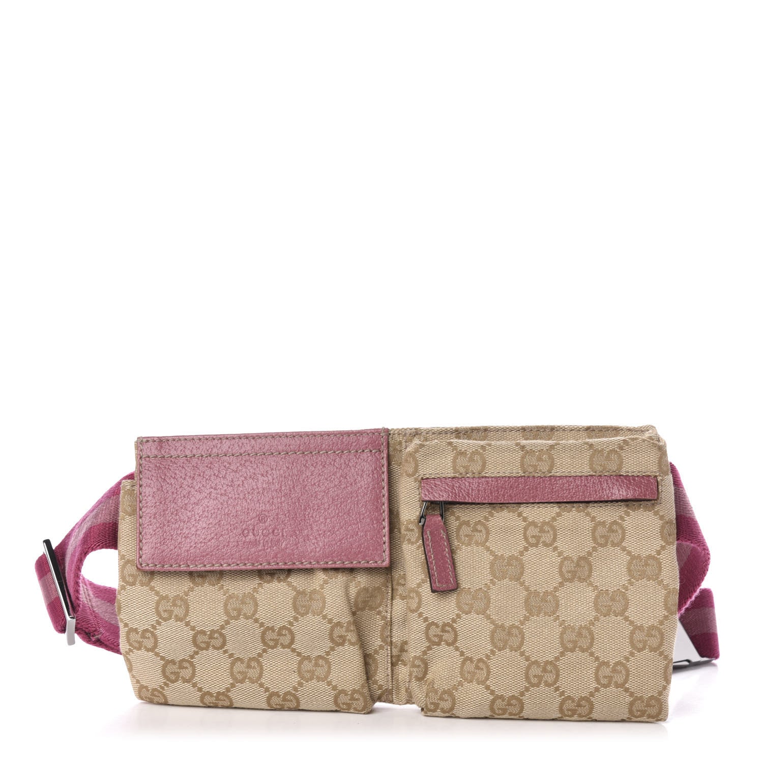Gucci GG Monogram Web Double Pocket Belt Bag Pink 1 of 10