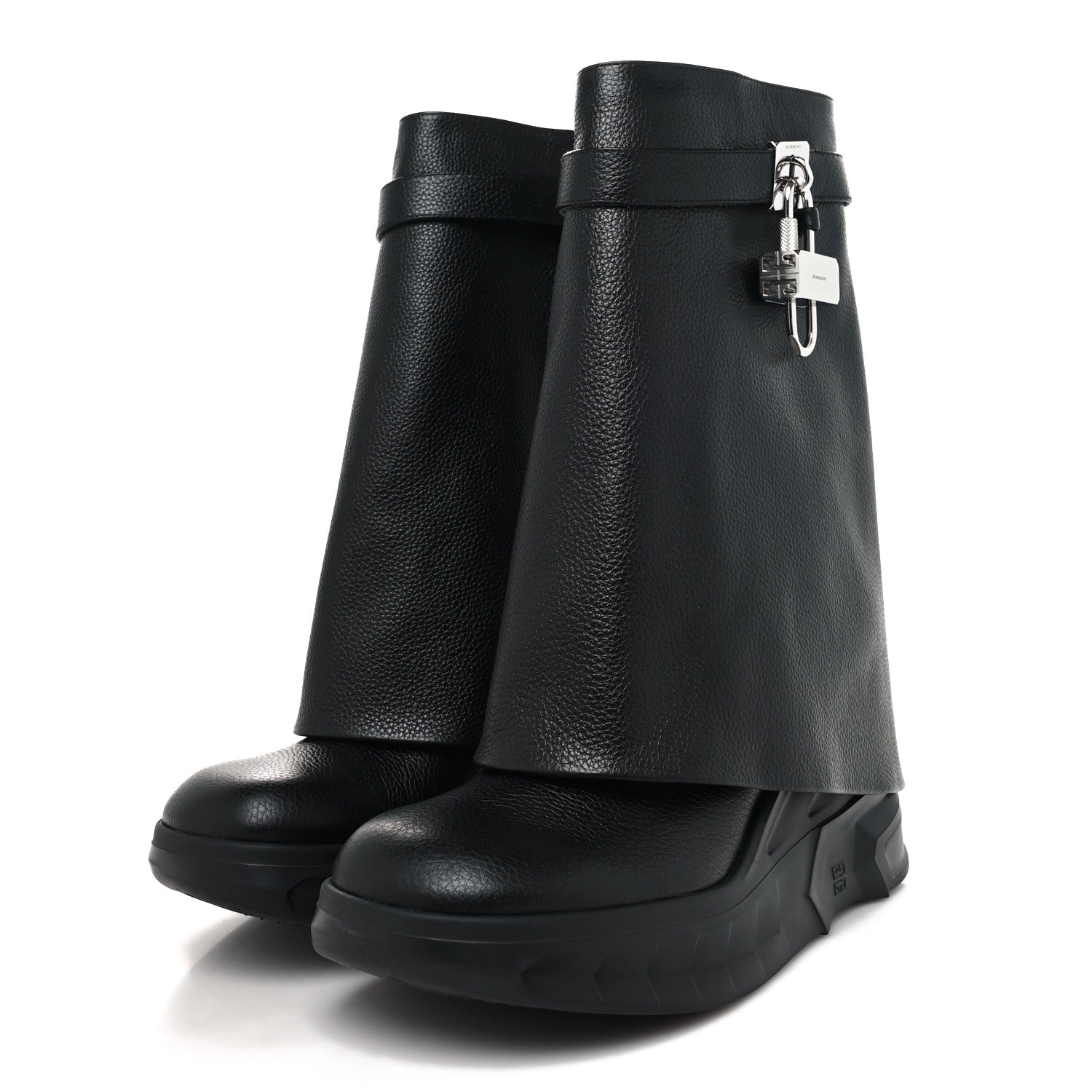 Givenchy Grained Calfskin Shark Lock Biker Ankle Boots 39 Black 3 of 8