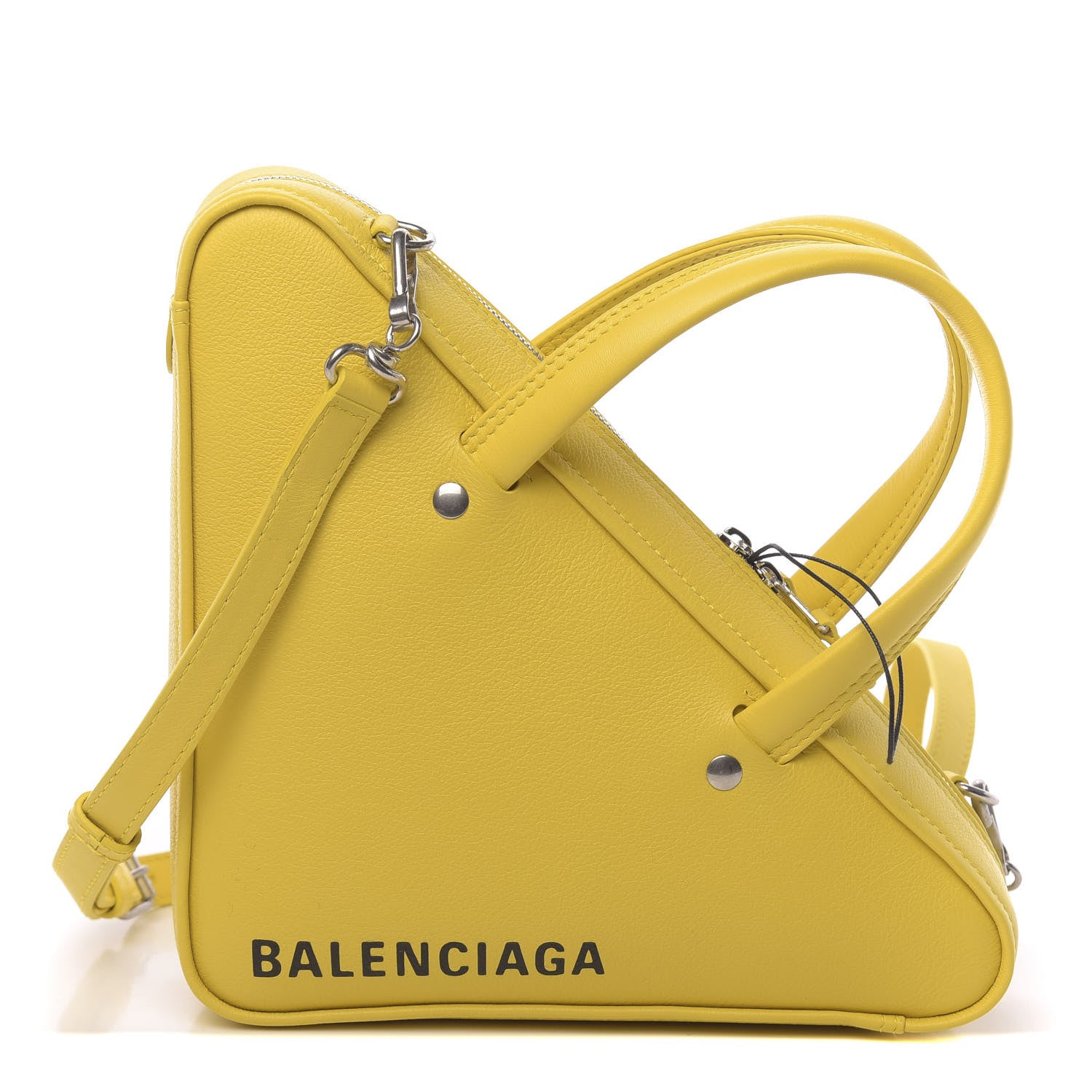 Balenciaga Shiny Day Calfskin Logo XS Triangle Duffle Jaune Black 1 of 10